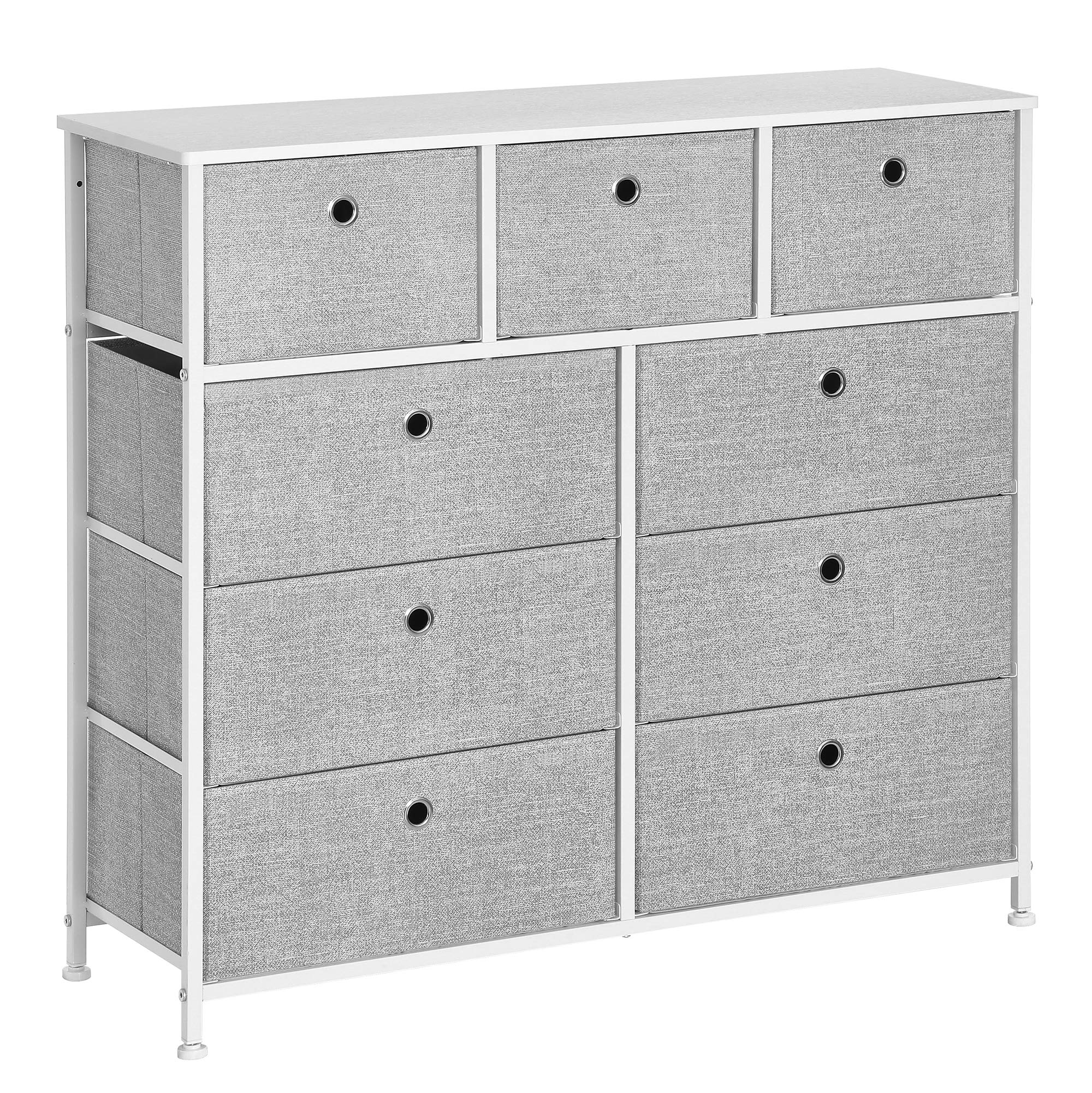 SONGMICS 9-Drawer Fabric Storage Chest Cabinet, Dresser Organizer for Closet, Dorm, Nursery - 37 x 11.8 x 32.9 Inches, Light Gray | Space-Saving Storage Solution for Bedroom, Kids Room & Small Spaces