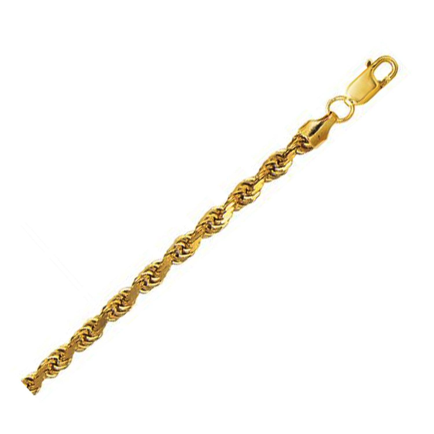 4.5mm 10K Yellow Gold Hollow Diamond Cut Rope Chain Necklace for Men & Women - Perfect for Layering, Gift Giving & Everyday Wear