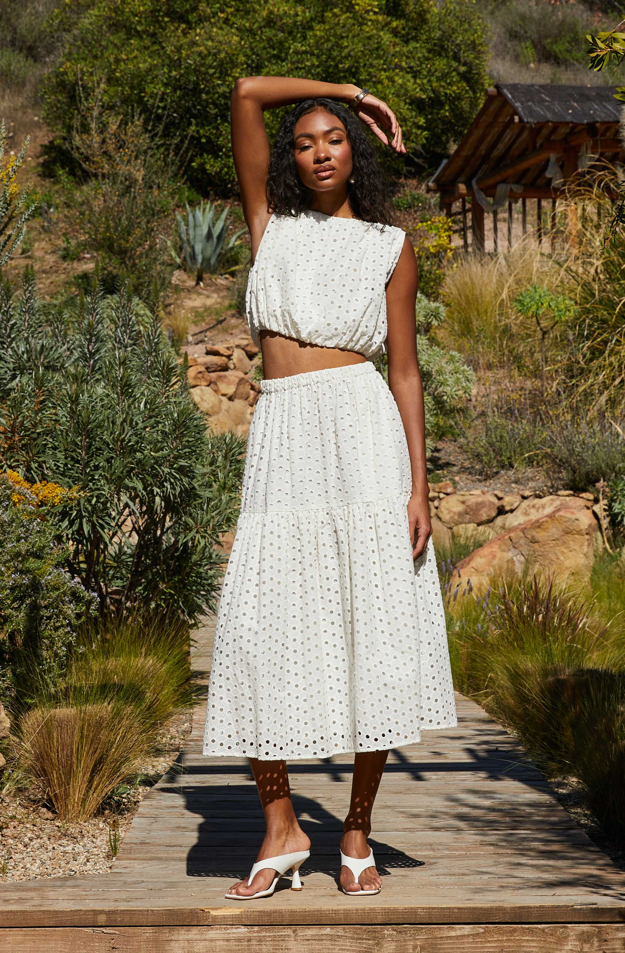Nalley Eyelet Midi Skirt for Women - Floral Lace Trim Summer Skirt - Perfect for Beach, Vacation & Casual Outfits