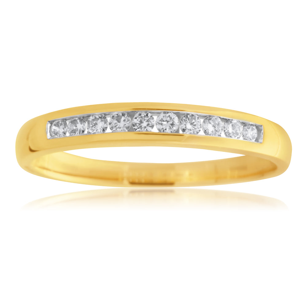 18ct Yellow Gold 1/4 Carat Channel Set Diamond Ring with 10 Brilliant Cut Diamonds - Elegant Wedding Band & Anniversary Gift for Her