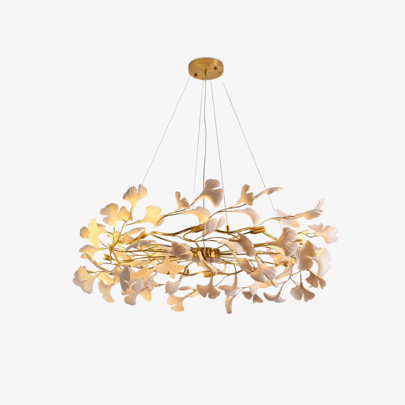 Elegant Ginkgo Leaf Chandelier - Modern Gold Ceiling Light Fixture for Dining Room, Living Room & Bedroom Decor - Nature-Inspired Lighting for Home & Office Spaces