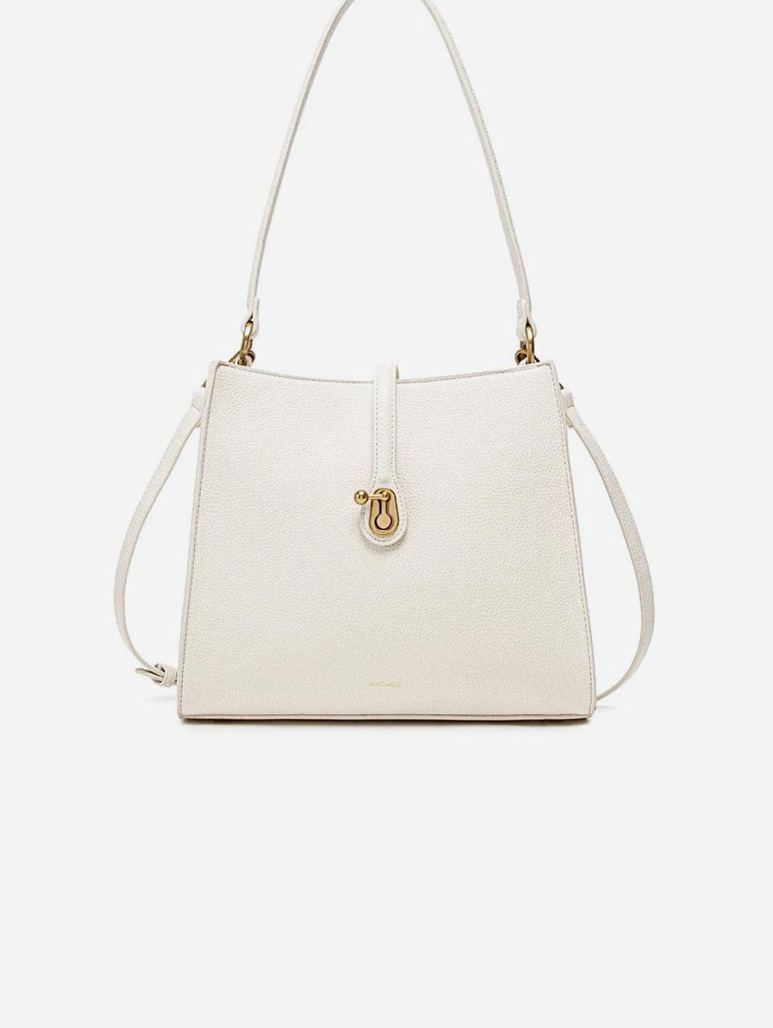 Vegan Leather Shoulder Bag for Women | Lock Design | Coconut Cream Pebbled Texture | Perfect for Work, Travel & Everyday Use