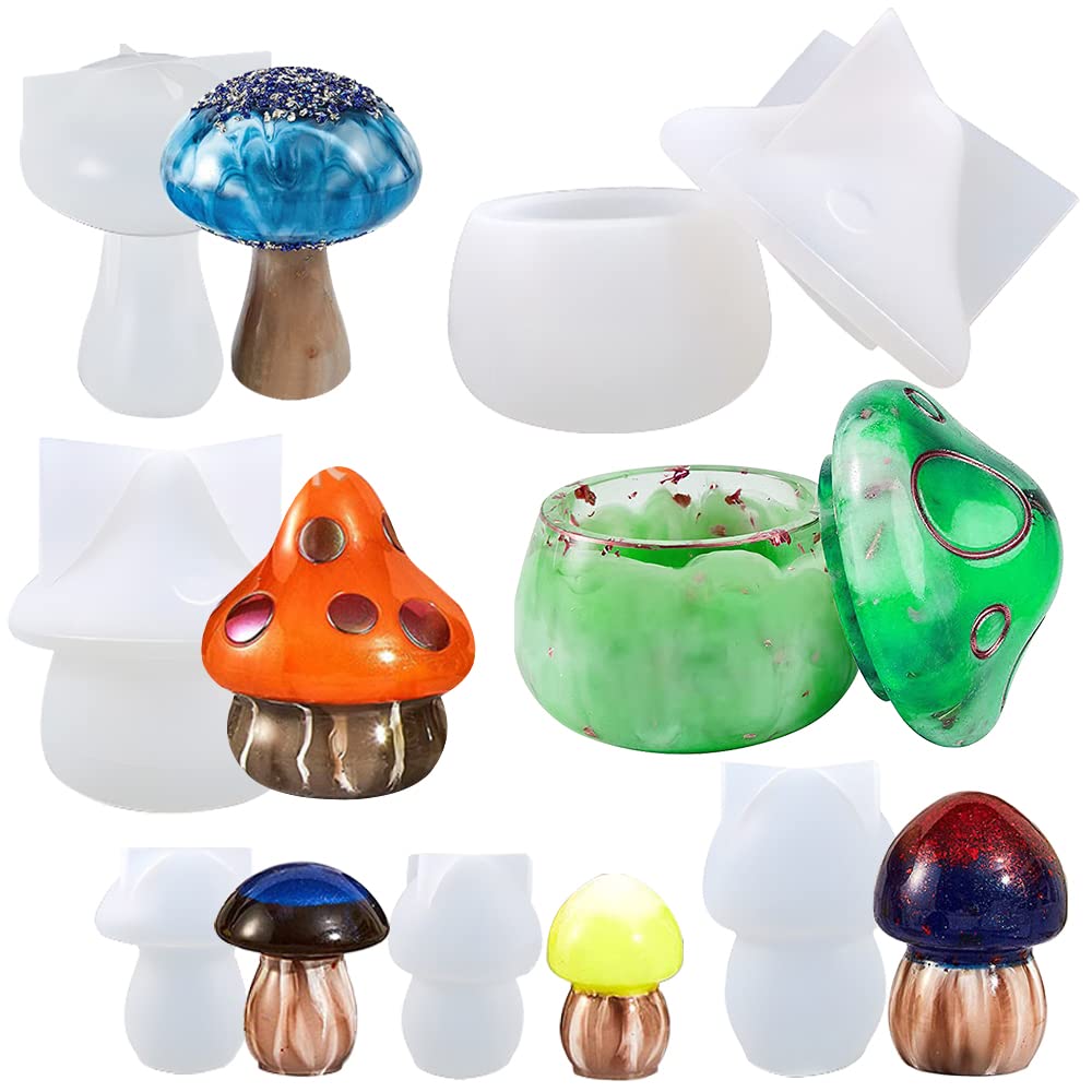 6 Pcs Mushroom Resin Molds - Premium Silicone DIY Craft Molds for Epoxy Resin, Candle Making & Storage Box Decoration - Perfect for Home Decor, Gift Making & Craft Projects