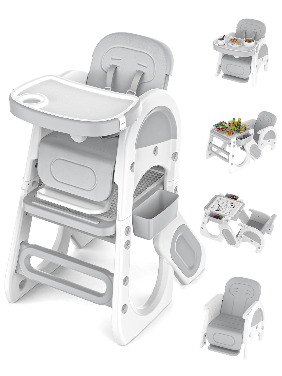 **Baby High Chair with Safety Harness & Adjustable Seat – Convertible Toddler Chair for Dining, Studying & Play – Includes Footrest & Building Block Table – Perfect for Home & Daycare Use**