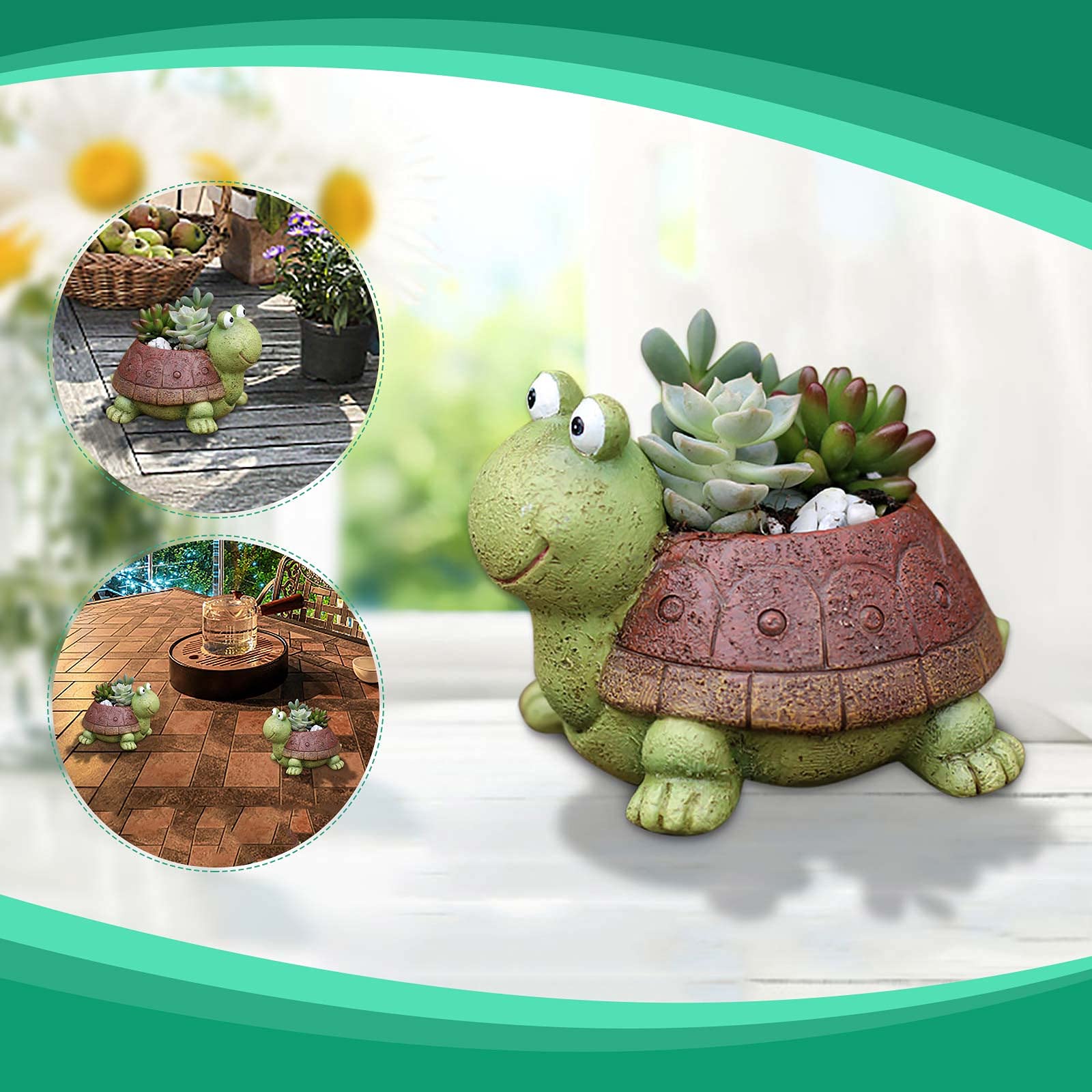 Cute Mini Turtle Resin Succulent Planter - Small Animal Flower Pot for Bonsai, Cactus & Air Plants - Perfect for Home, Office Desk & Table Decor