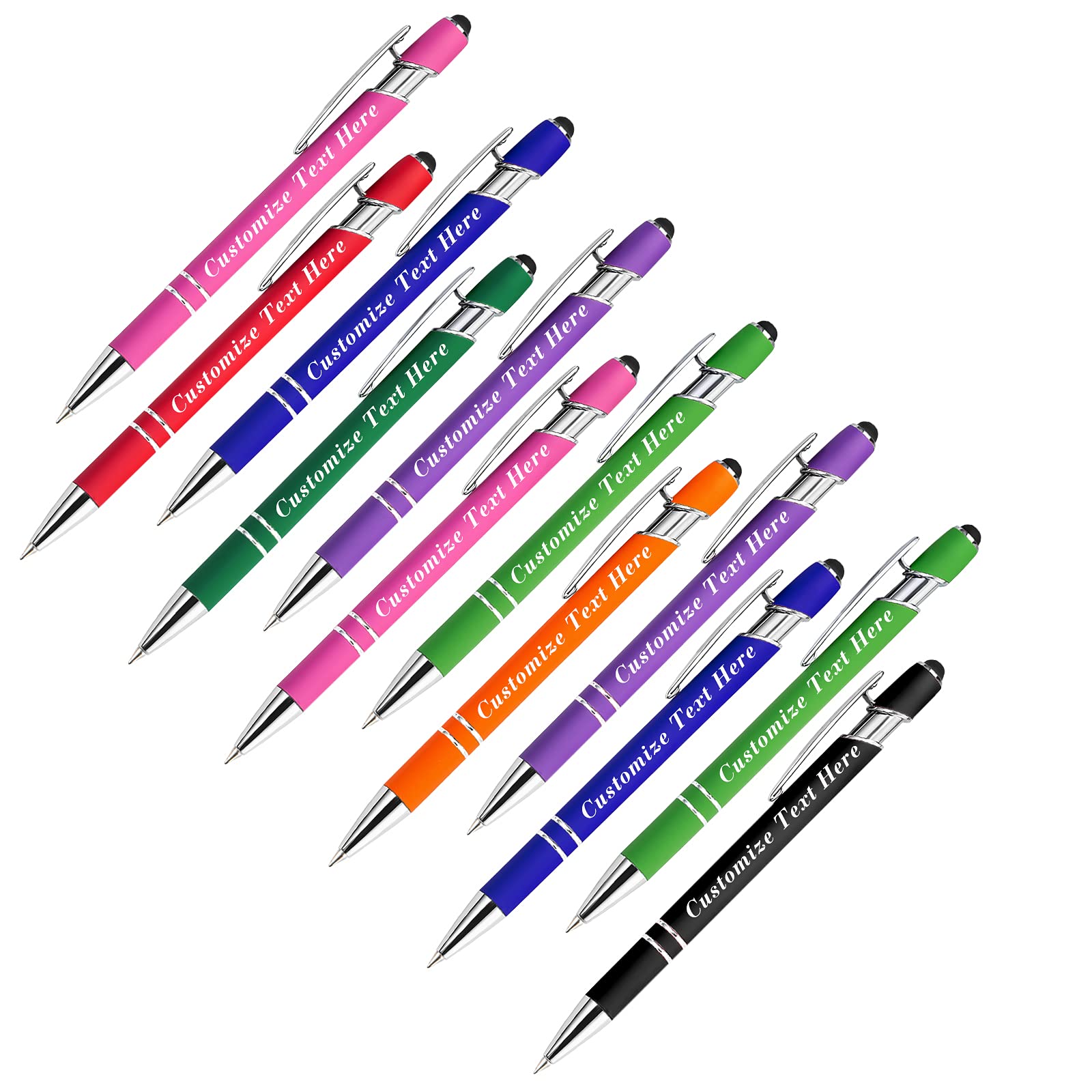 Custom Engraved Ballpoint Pens with Stylus Tip - 12 Pack Personalized Pens Bulk for Wedding, Graduation, Birthday, Christmas Gifts - Medium Point Black Ink - Perfect for Office, School & Corporate Events