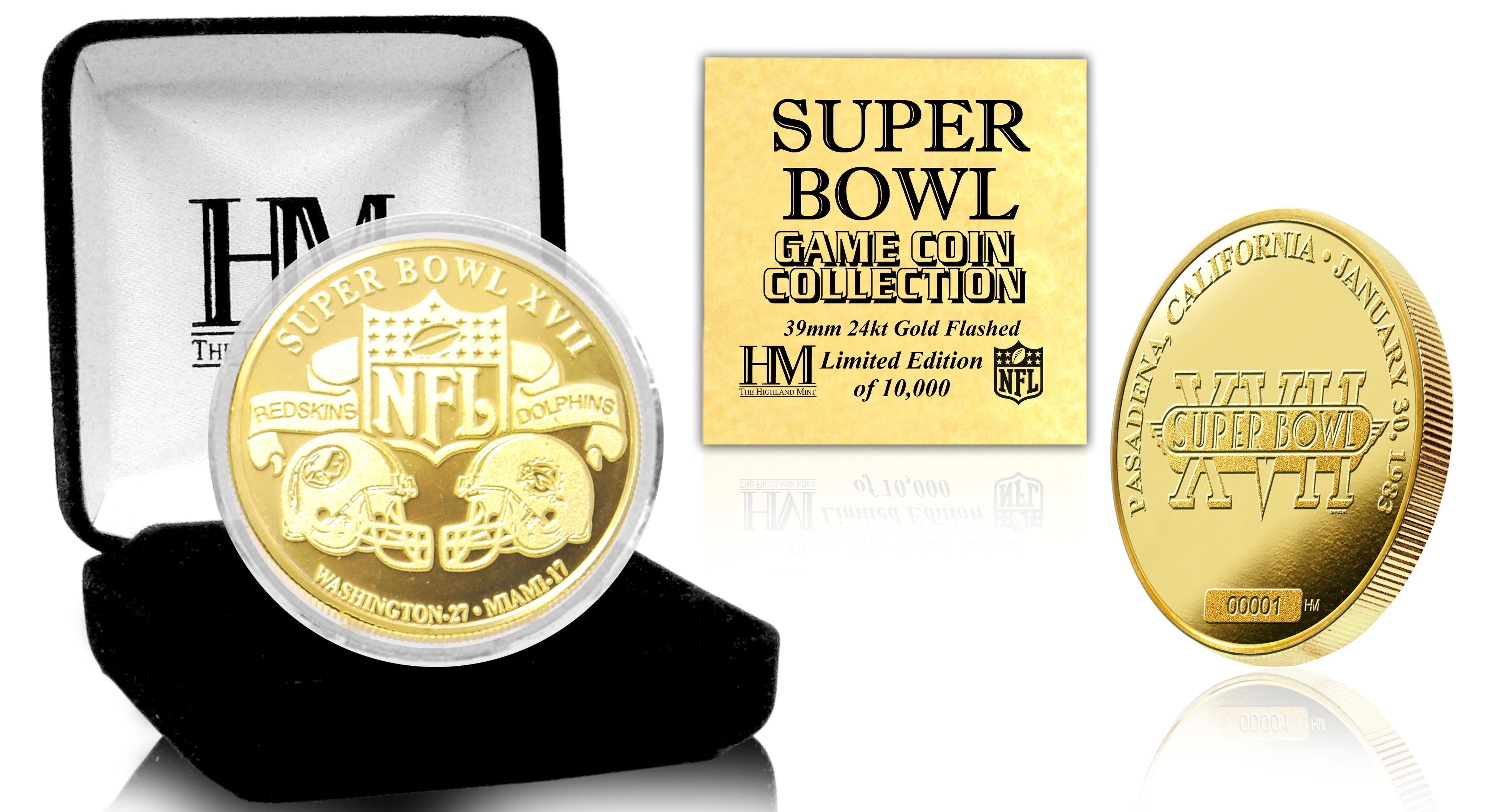 Official Super Bowl XVII 24K Gold Plated Commemorative Flip Coin - Collector's Edition for Football Fans, Sports Memorabilia, Game Day Toss