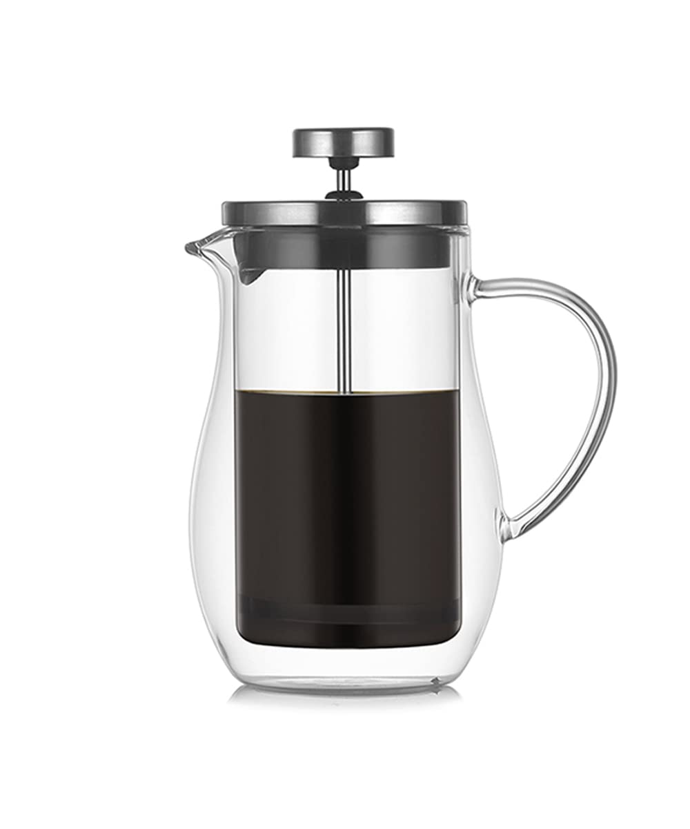 Buric Glass French Press Coffee Maker - 12oz & 21oz Stainless Steel Double Wall Insulated Coffee Press | Portable Travel French Press for Home, Office & Camping Use