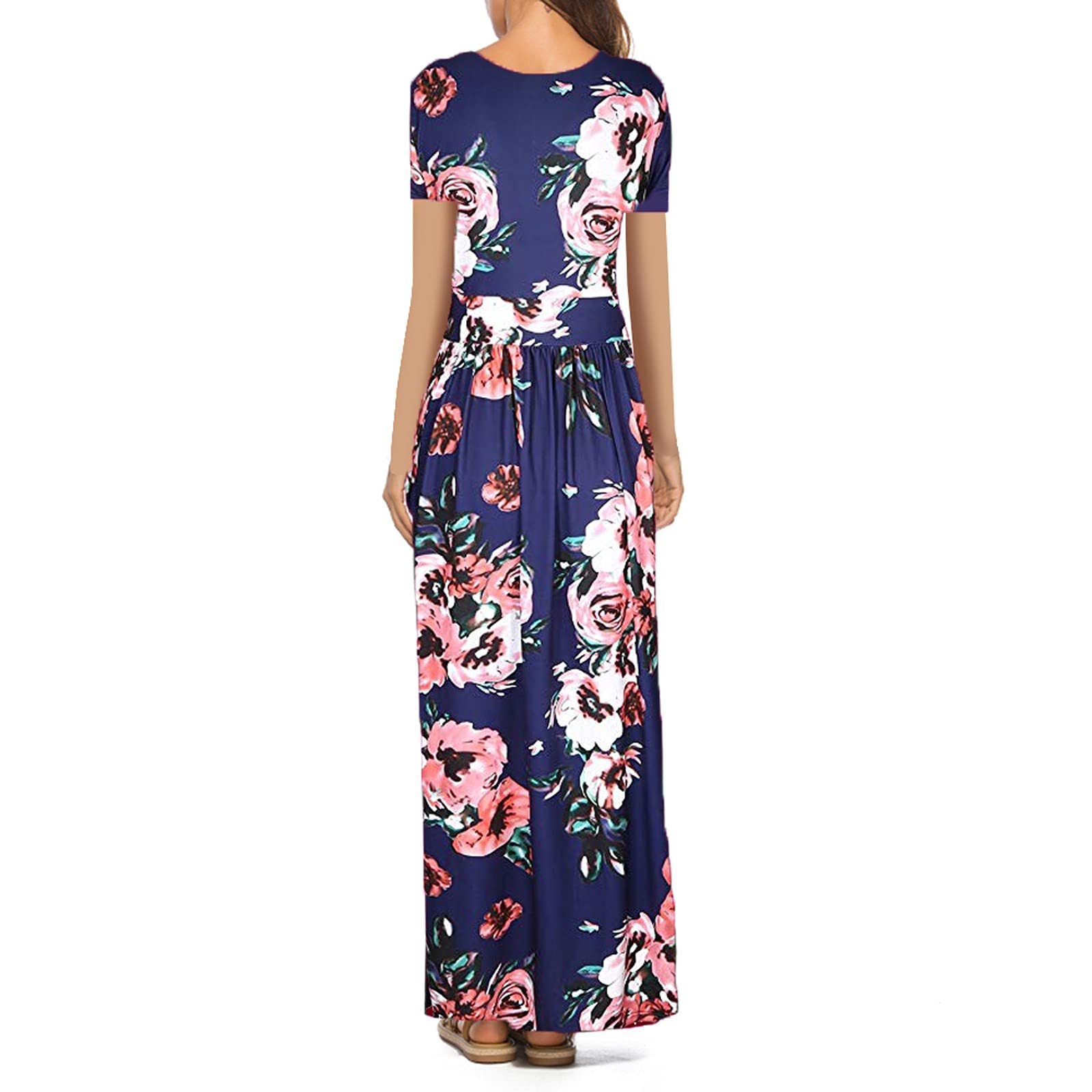 Women's Long Printed Comfortable Short Sleeve Loose Casual Dress with Pockets - Red Summer Dress for Beach, Vacation & Everyday Wear