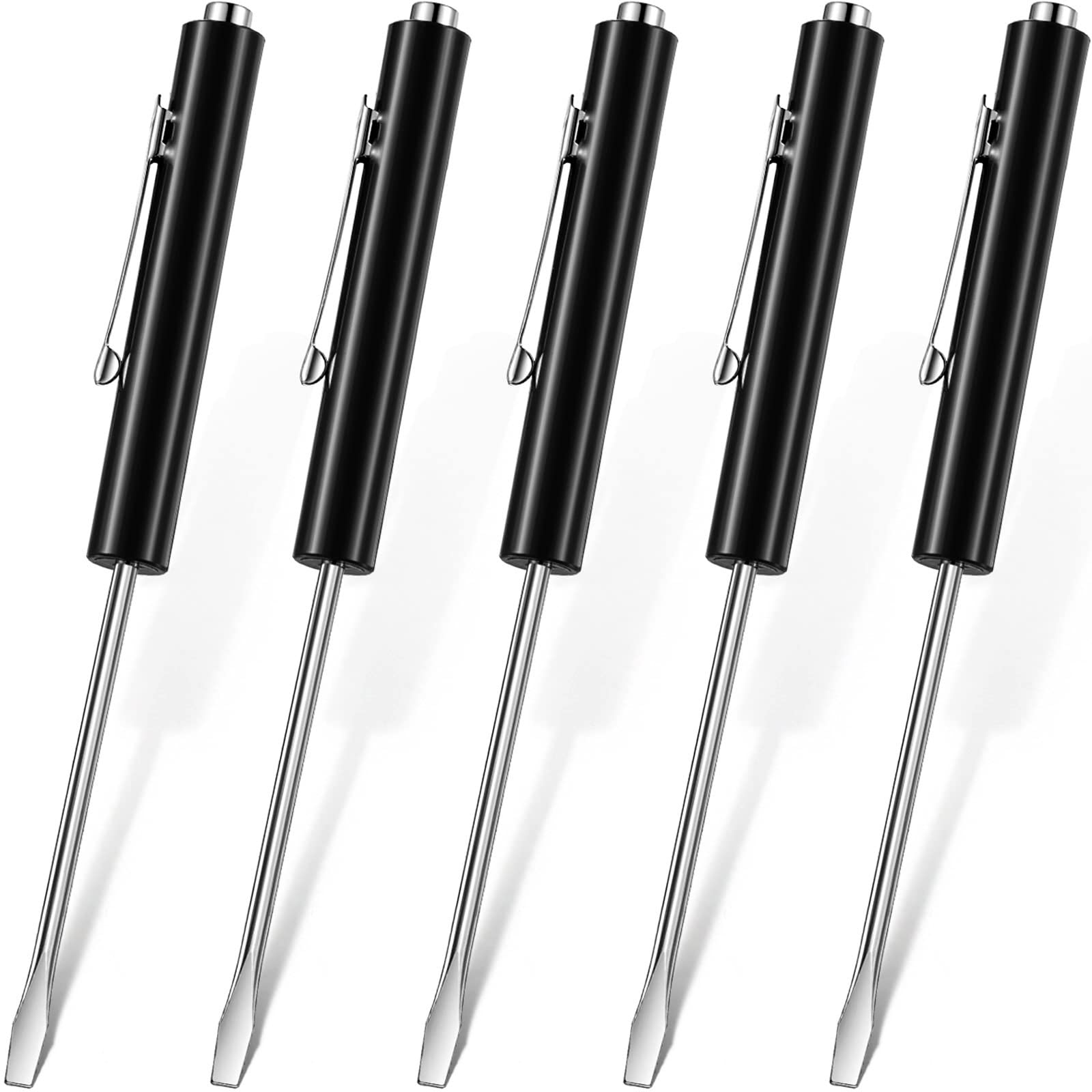 5-Piece Magnetic Pocket Screwdriver Set - Mini Clip-On Slotted Head Screwdrivers for Home, Office & Electronics Repair - Essential Tools for Mechanics, Electricians & Technicians (Black) - Perfect for DIY Projects, Phone Repairs & Small Appliance Maintenance