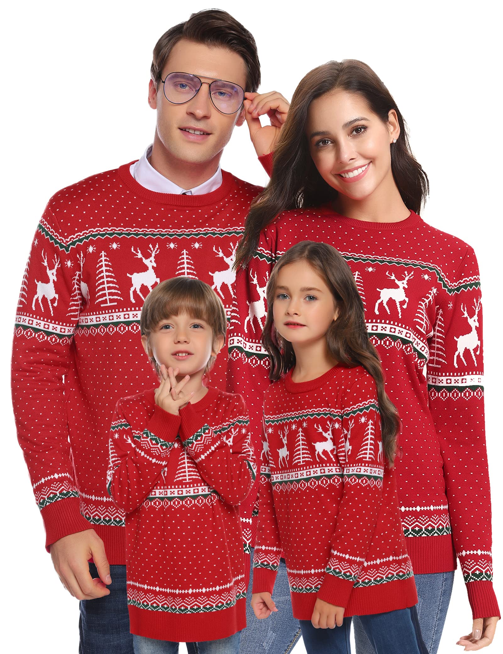 Festive Reindeer Christmas Jumpers for Women & Men - Cozy Knitted Pullover for Family & Couples - Holiday Party Wear