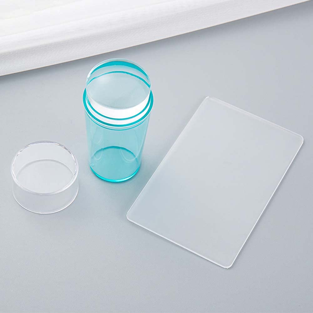 Shiyi Mini Jelly Clear Nail Stampers & Scrapers Set - Silicone Nail Art Stamper Heads, DIY Polish Design Kit for Professional Nail Art - Perfect for Home Manicures, Salon Use & Gift Giving (Blue)