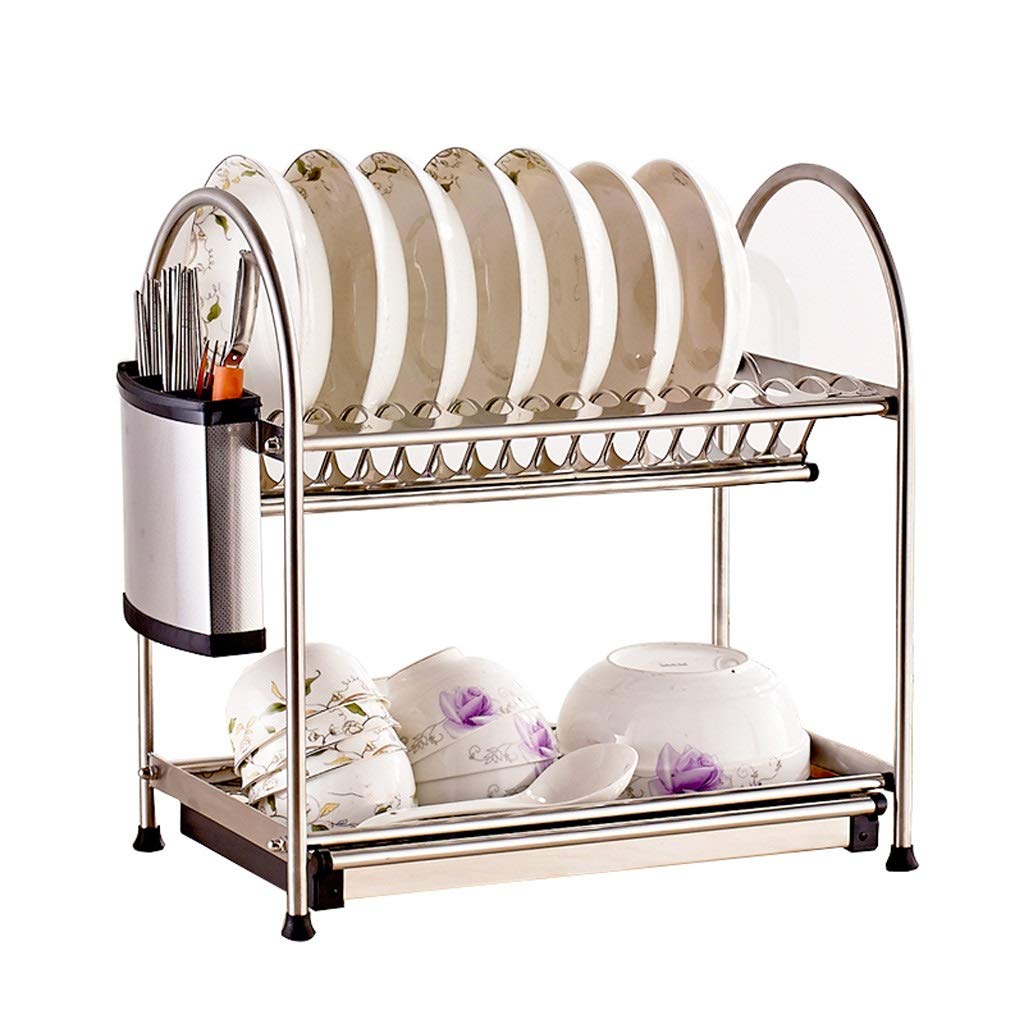 Premium 304 Stainless Steel Dish Rack - Double Layer Kitchen Storage Organizer with Drainer | Space-Saving Dish Drying Rack for Countertop, Sink, or Cabinet Organization | Ideal for Small Kitchens, Apartments & RV Use