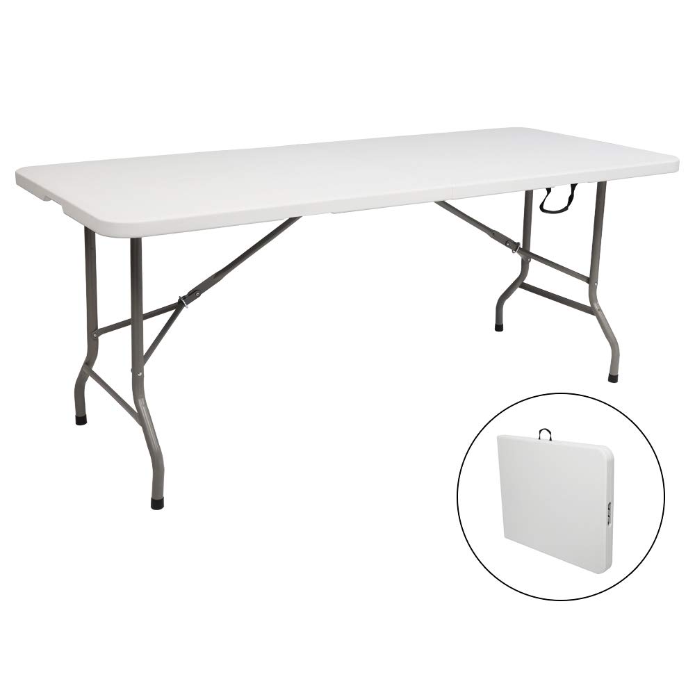 6 FT Foldable Outdoor Picnic Table - Portable Long Camping Table for Parties, BBQ, Beach & Backyard - Half-Fold Design with Carry Handle - Perfect for Outdoor Dining, Tailgating & Events