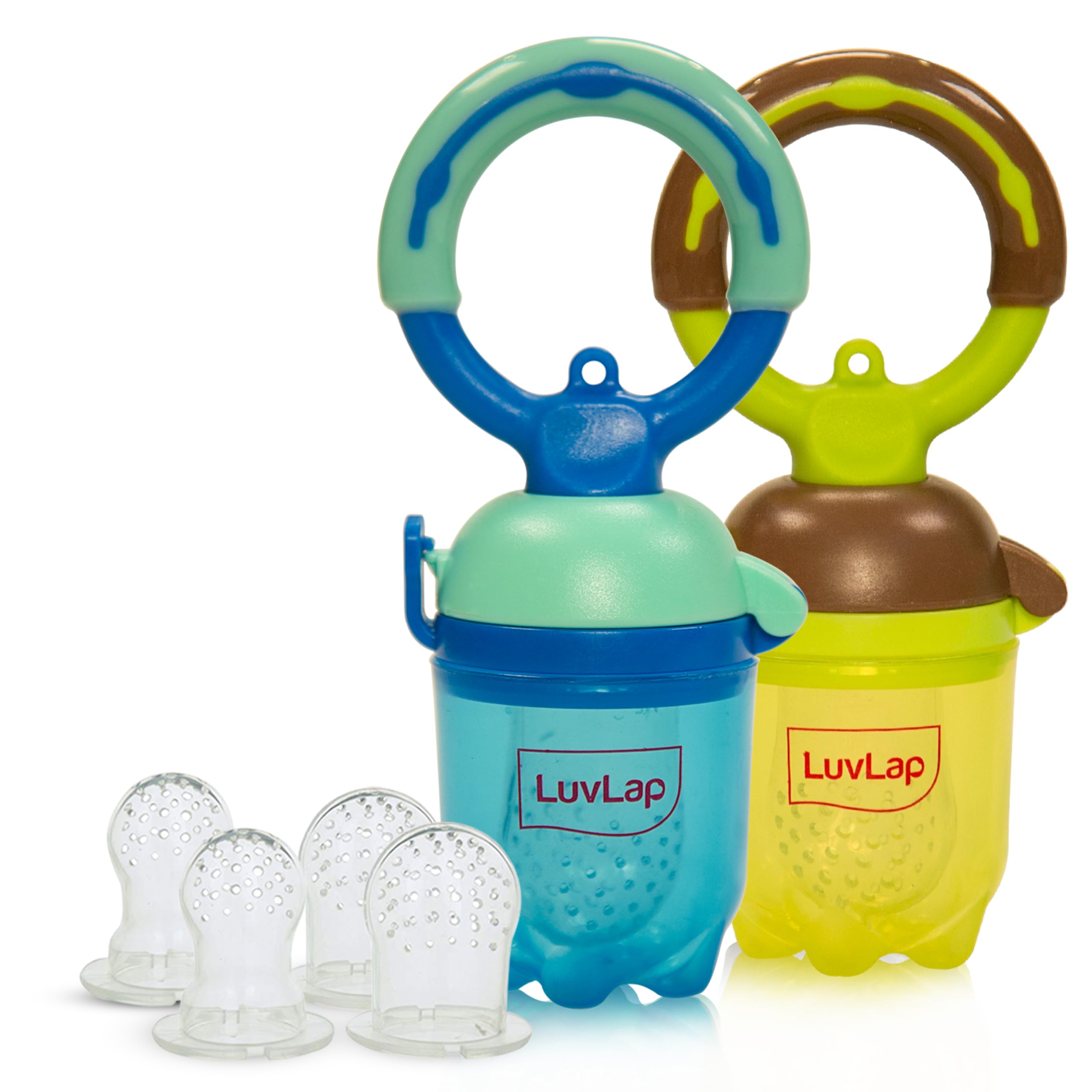 LuvLap BPA-Free Baby Food & Fruit Feeder Twin Pack - 3 Sizes Feeder Sacks (Brown & Blue) for Easy Self-Feeding & Teething Relief - Perfect for On-the-Go Parents & Mess-Free Snacking