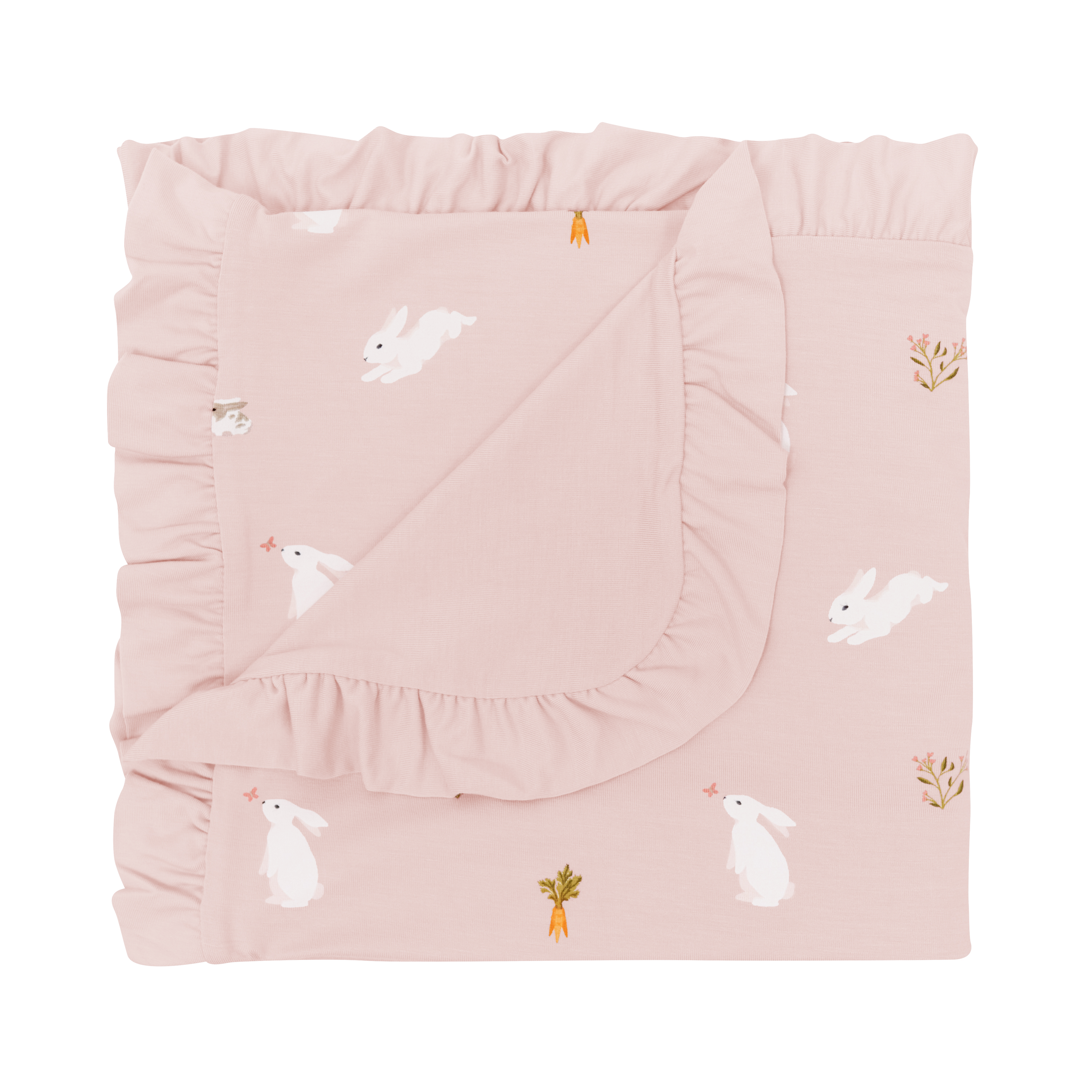 Soft Ruffle Baby Blanket - Pink Blush Rabbit Design - Premium Cotton for Newborns & Infants - Perfect for Nursery, Gift Giving & Photo Shoots