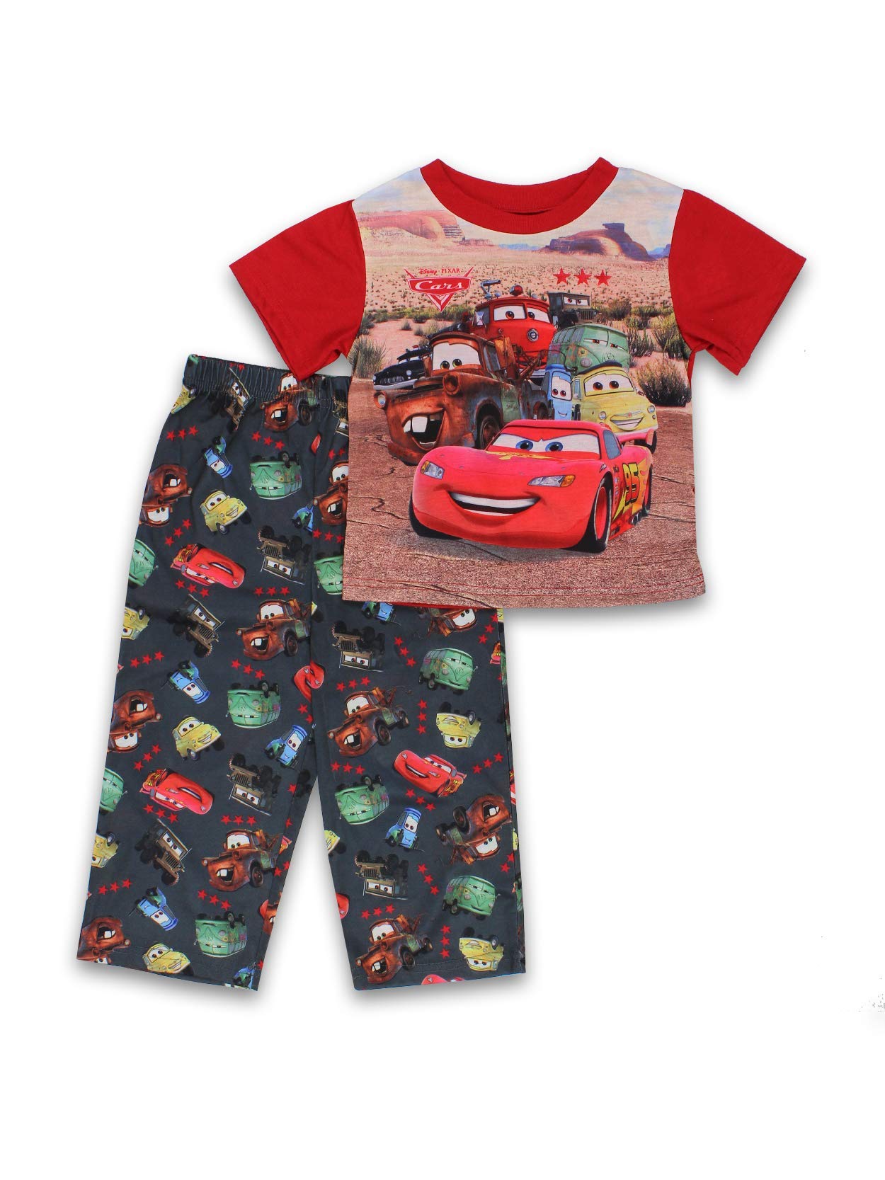 Disney Cars 2-Piece Pajama Set for Toddler Boys - Short Sleeve Top & Pants - Soft Cotton Sleepwear for Kids | Perfect for Bedtime, Lounging & Playtime