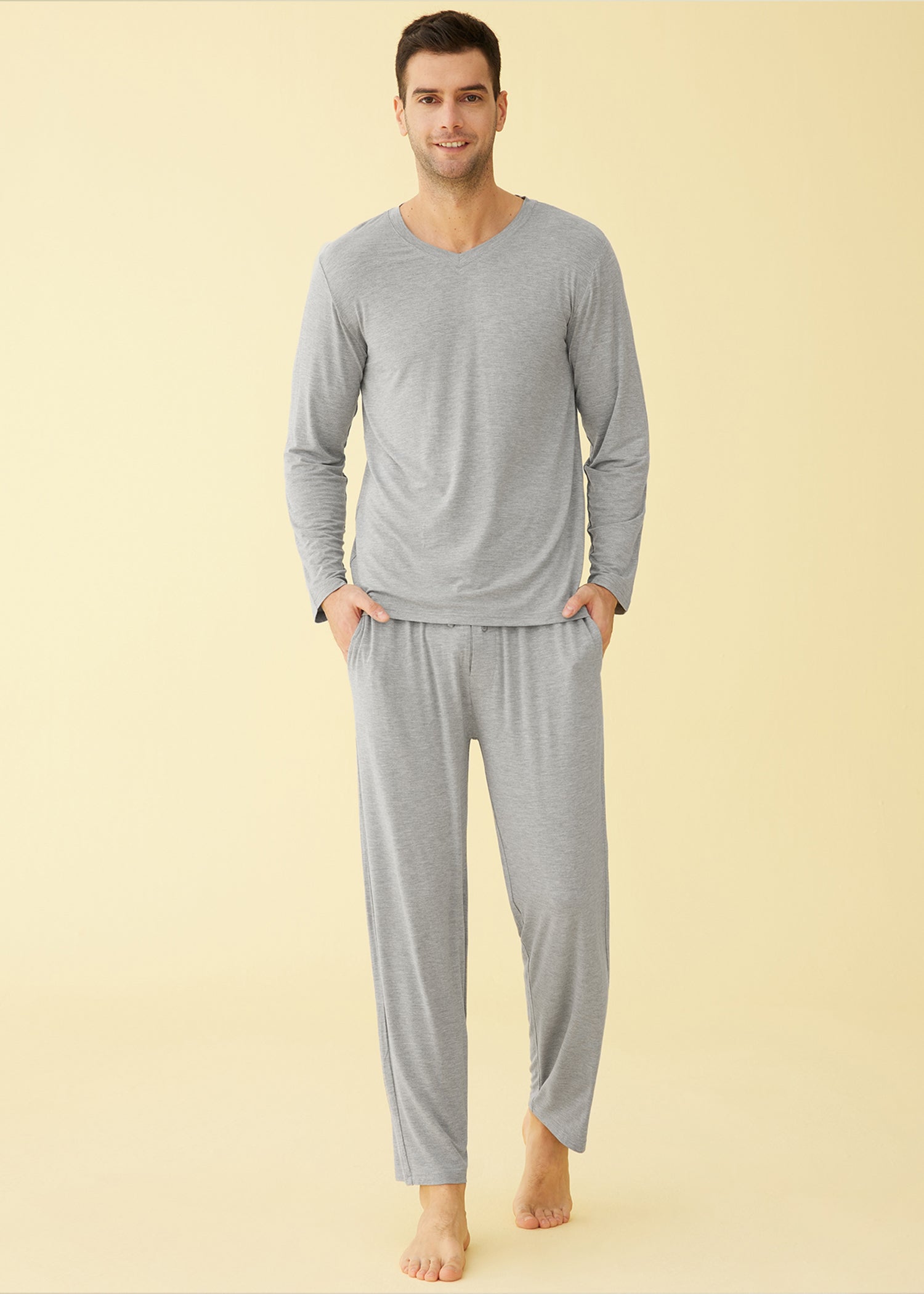 Men's Bamboo Viscose Long Sleeve Shirt & Pajama Pants Lounge Set - Soft Breathable Sleepwear for Comfortable Nights & Relaxing at Home