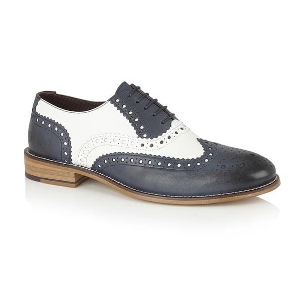 London Brogue Gatsby Leather Brogue Navy/White Men's Dress Shoes - Classic Oxford Style for Formal Wear & Business Occasions