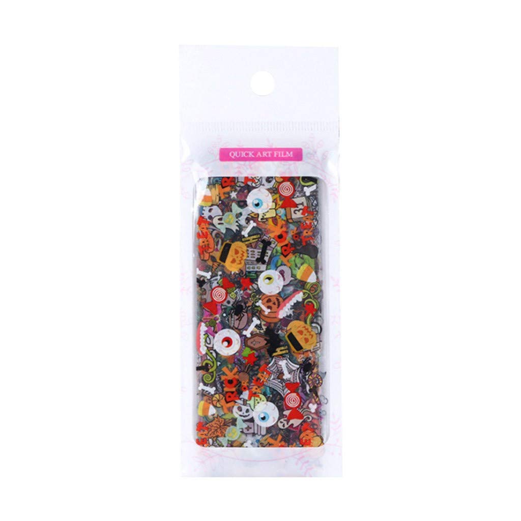 Halloween Nail Foil Transfer Stickers - 10pc Nail Art Decals with Adhesive Glue (16ml) - DIY Halloween Nail Designs for Women & Kids - Perfect for Costume Parties, Trick or Treat, and Spooky Nail Art