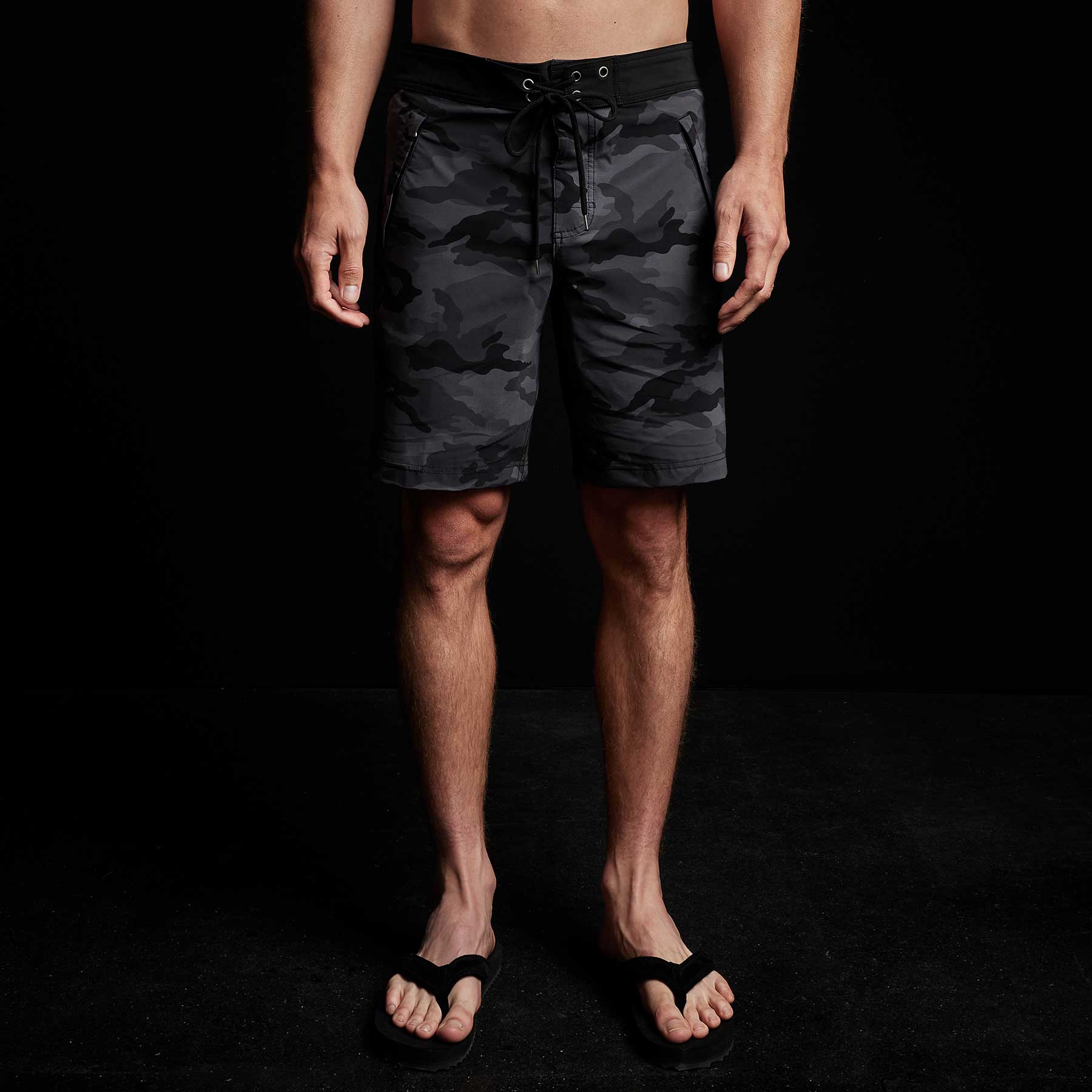 Men's Camo Zip Pocket Boardshorts - Black Sea Camo/Black - Quick-Dry Swim Trunks for Beach, Pool & Water Sports