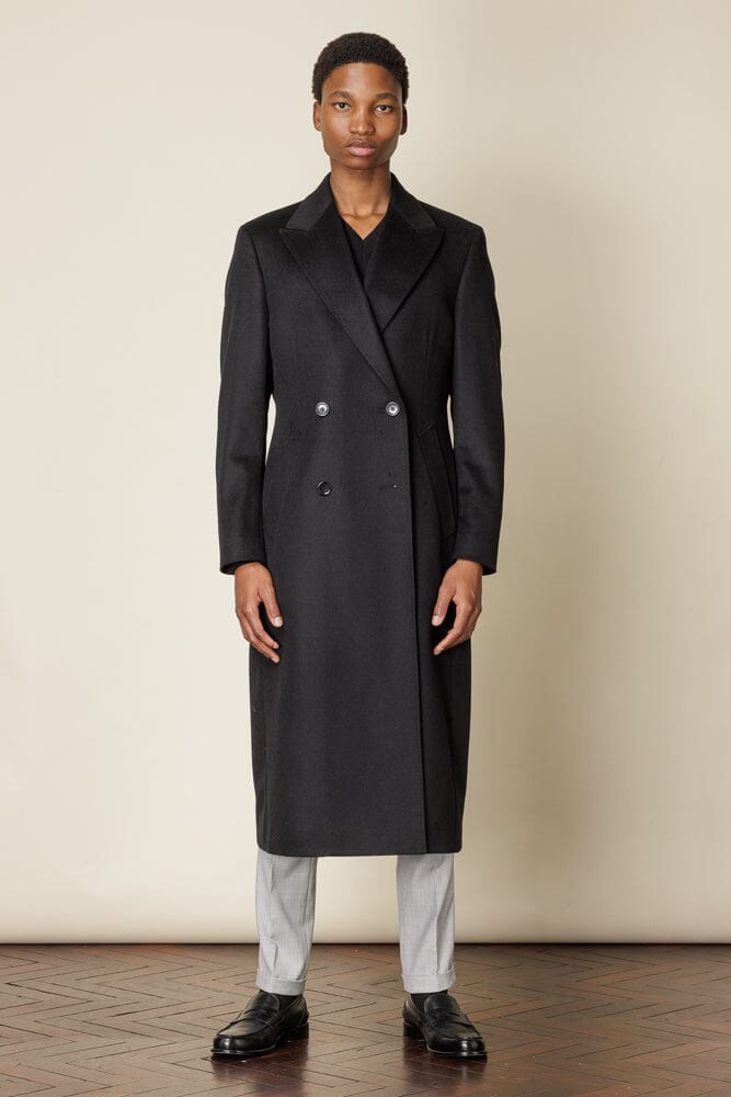 Double Breasted Wool Peacoat for Men - Warm Winter Overcoat with Broad Peak Collar - Black Outerwear for Business & Casual Wear