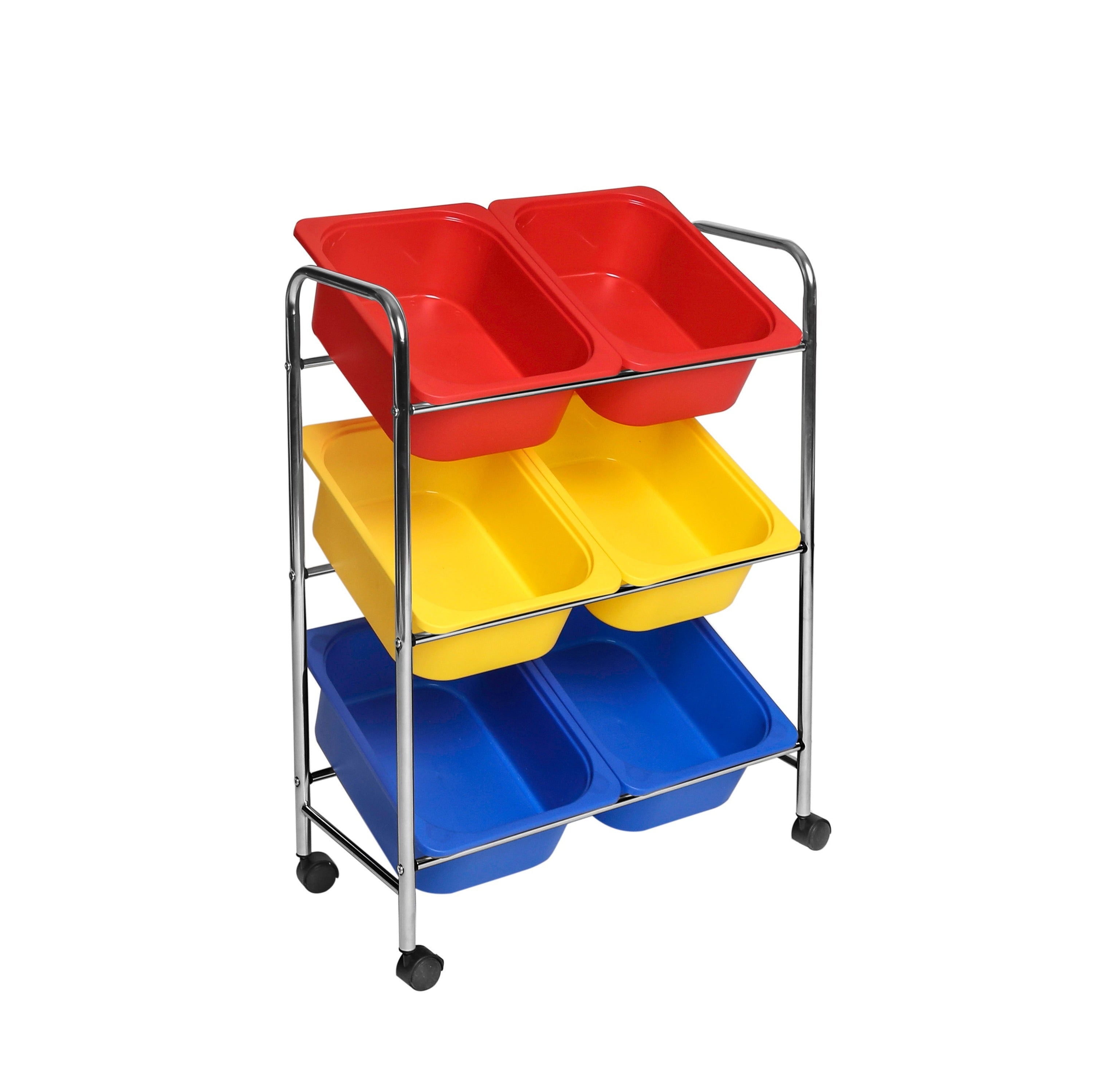 6 Bin Rolling Organizer Cart with Wheels - Multi-Color Storage Solution for Home, Office, or Classroom Organization