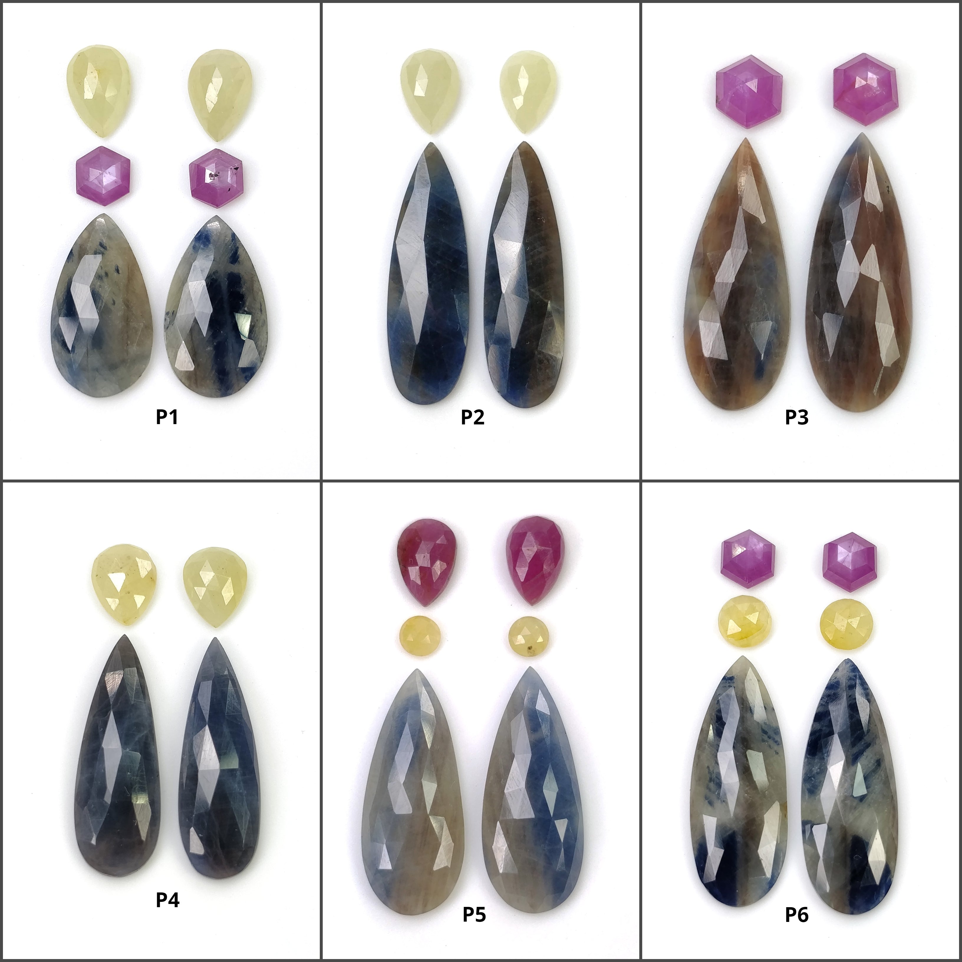 Natural Untreated Unheated Bi-Color Sapphire Gemstones - Rose & Step Cut Pear & Oval Shapes (4pc/6pc Sets) | Elegant Jewelry Making, Engagement Rings & Unique Gift Ideas