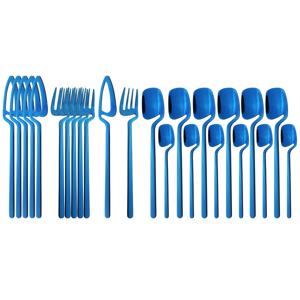 24-Piece Stainless Steel Silverware Flatware Set - Knife, Fork & Spoon Cutlery for Dining, Kitchen & Bar Use - Durable Dinnerware Tableware Set (Blue) - Perfect for Restaurants, Catering & Home Entertaining