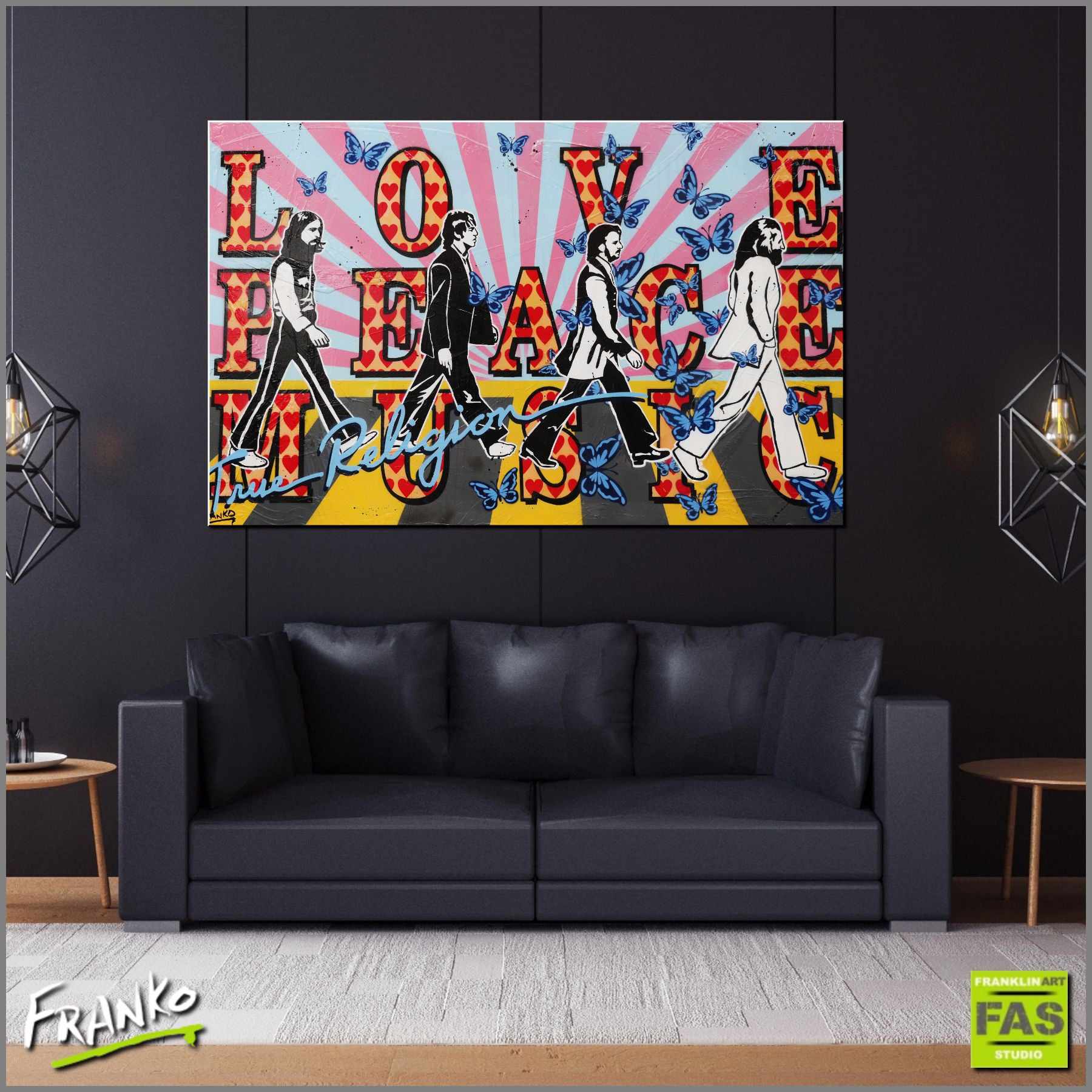 The Beatles Pop Art Painting - 160cm x 100cm Large Wall Decor for Living Room, Bedroom & Music Studio - Love Peace Music Inspired Canvas Artwork