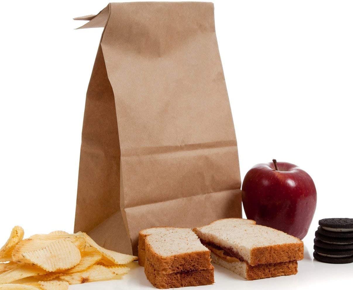 Eco-Friendly Brown Paper Lunch Bags 12lb - 7x4.5x13.75 Inches (50 Pack) | 100% Recycled Kraft Snack & Bakery Bags | Ideal for School Lunches, Picnics & Takeout Food