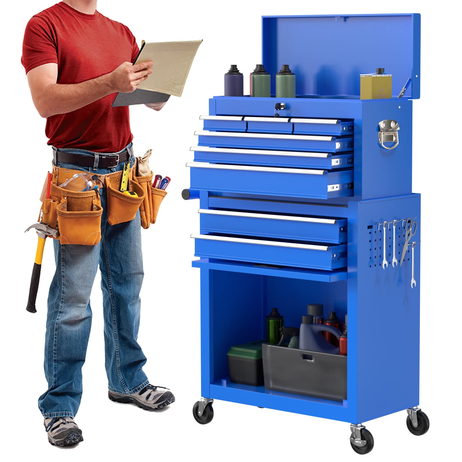 Kieperi 8-Drawer Rolling Tool Chest - Heavy Duty Mobile Tool Storage Cabinet with Locking Wheels & Removable Drawers - Blue Garage Workshop Organizer for Mechanics, DIY & Home Improvement Projects