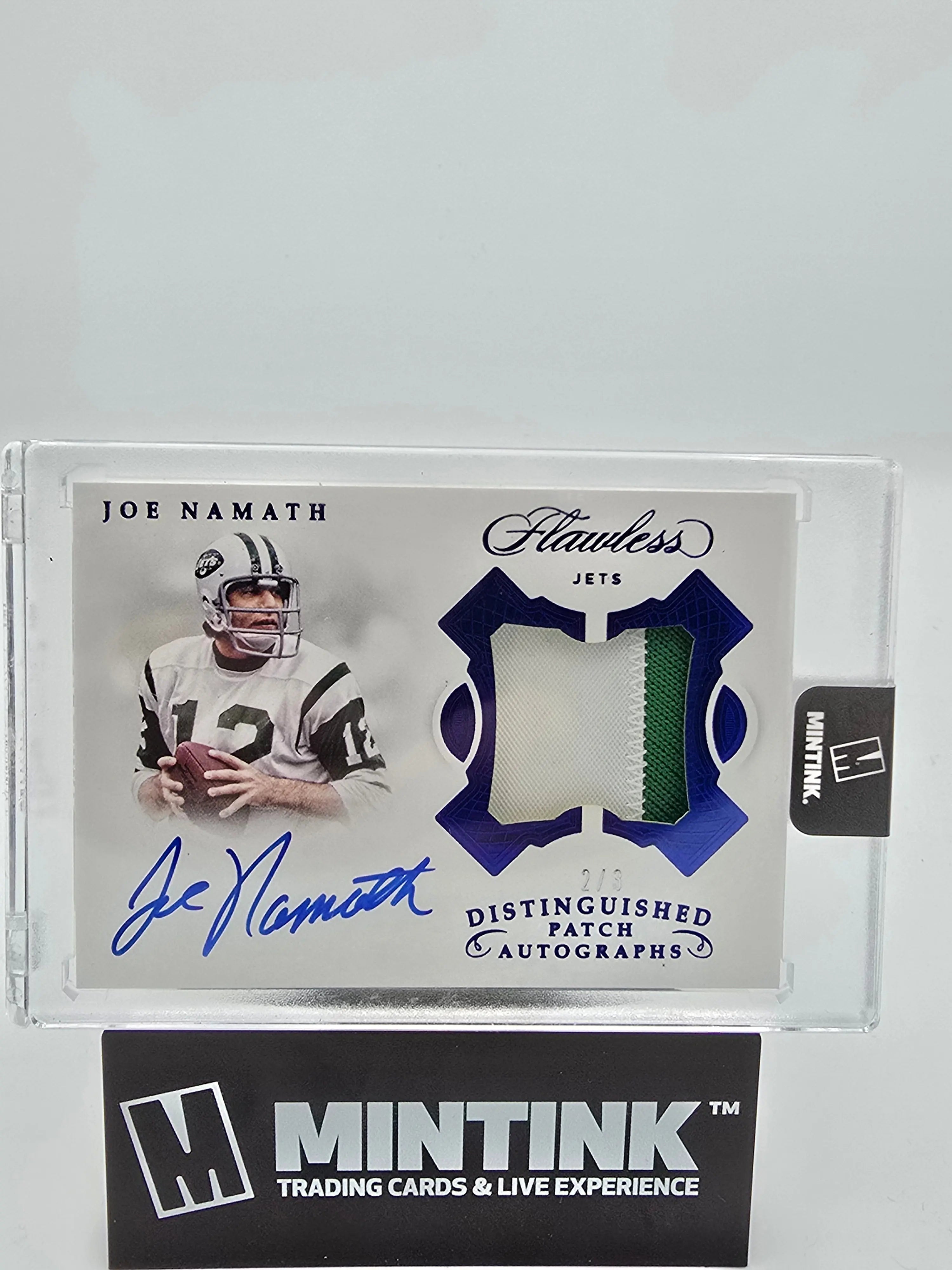 2018 Panini Flawless Football Joe Namath Distinguished Patch Auto Sapphire 2/3 #DI JN - Rare Collectible Trading Card for Sports Memorabilia & Investment Collection