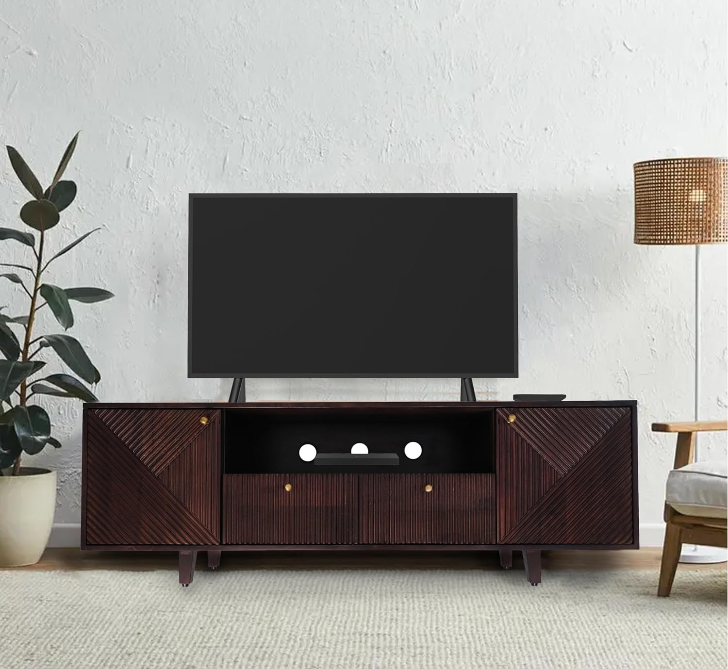 Corsica Sloan Mango Wood TV Stand with Storage - Dark Walnut Finish - Modern Entertainment Center for Living Room, Bedroom & Home Theater