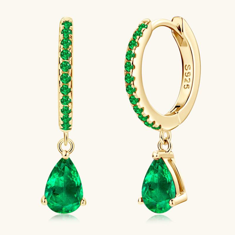 Pavé Water Drop Emerald Stud Earrings for Women - 14K Gold Plated Dangle Earrings | Elegant Jewelry Gift for Wedding, Party & Special Occasions
