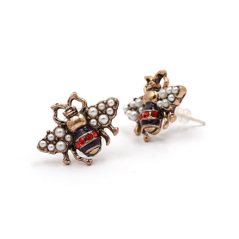 Stylish Bumble Bee Pearl Rhinestone Earrings for Women - Silver Stud Insect Jewelry, Perfect Gift for Girls & Women | Great for Parties, Weddings & Everyday Wear
