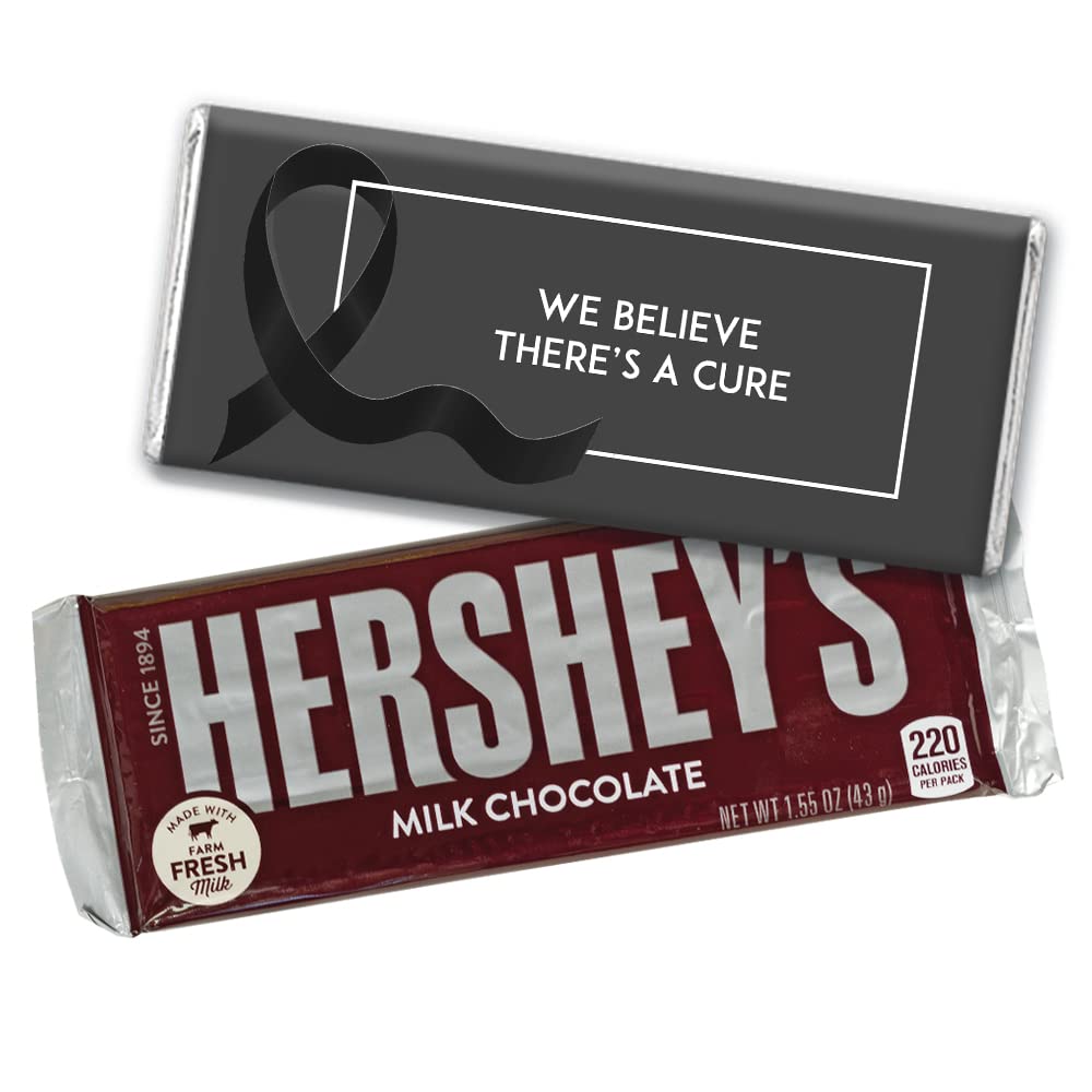 72 Count Black Ribbon Melanoma Cancer Awareness Personalized Wrapped Chocolate Bars with Candy (72 Pieces) - Perfect for Fundraisers, Charity Events & Support Groups