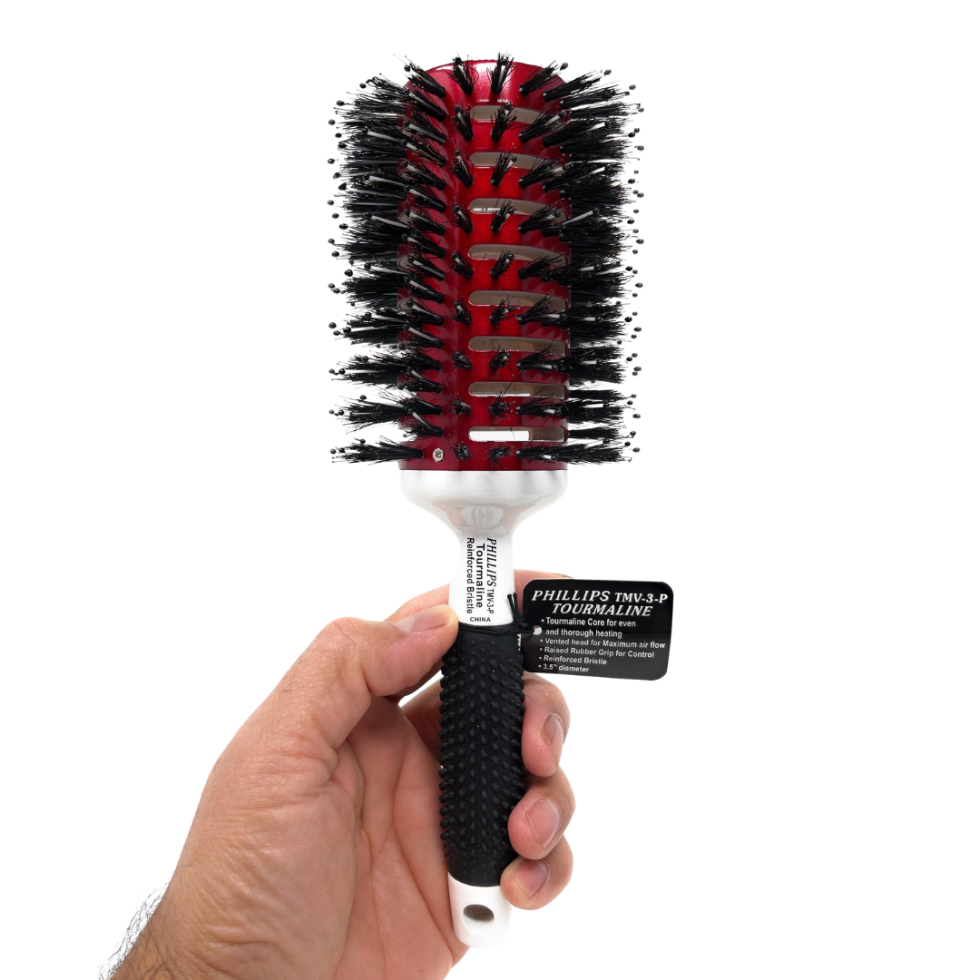 Phillips Vent Barrel Hair Brush with Boar Bristles & Tourmaline - Ergonomic Rubber Grip for Smooth Detangling & Shine - Perfect for Daily Styling & Salon-Quality Blowouts