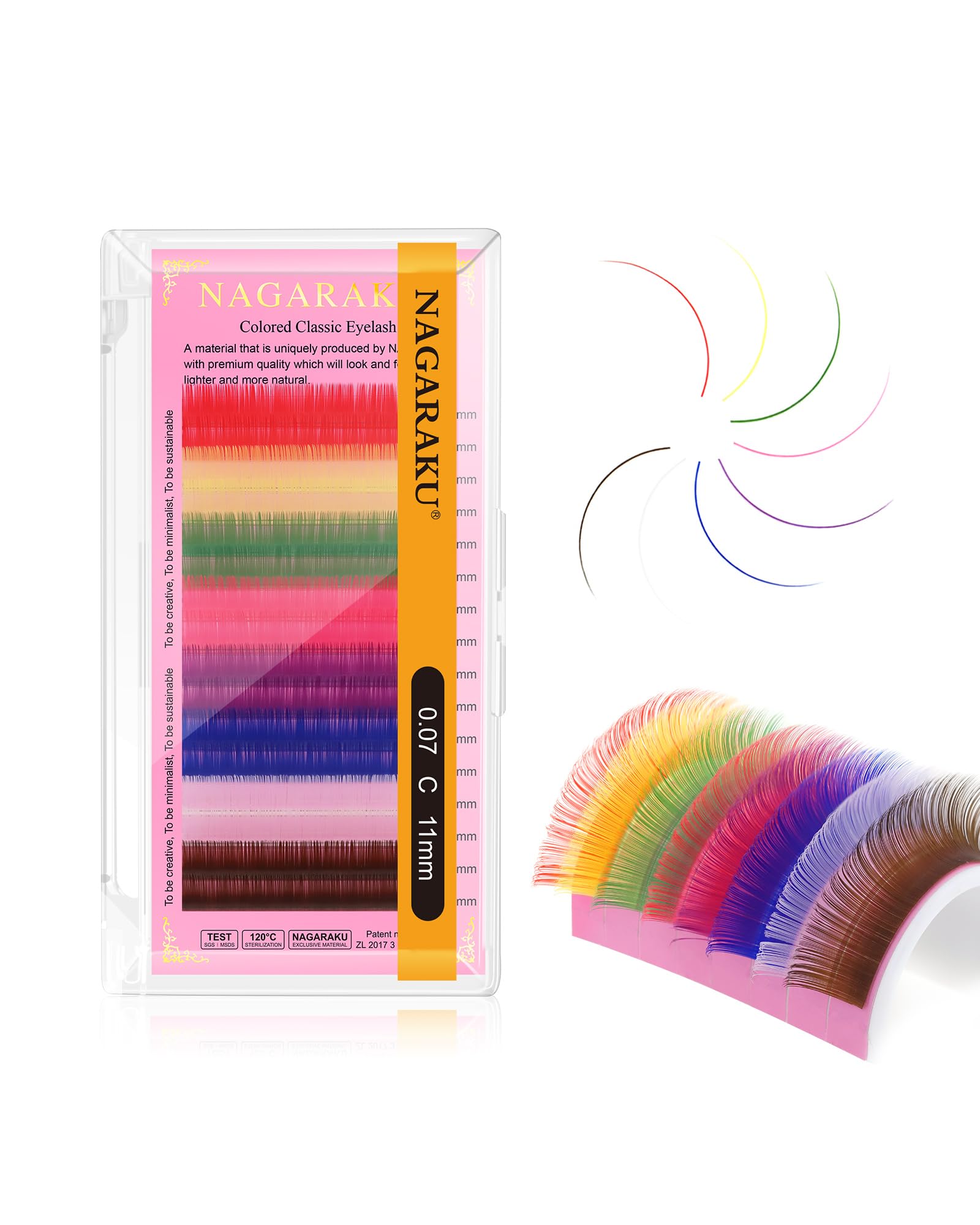 NAGARAKU 8 Colors Rainbow Eyelash Extensions - 0.07mm C Curl 11mm Individual Lashes (Purple, Blue, Pink, Brown) | Soft Natural Look | Professional Salon Supplies | Perfect for Halloween, Cosplay & Special Events