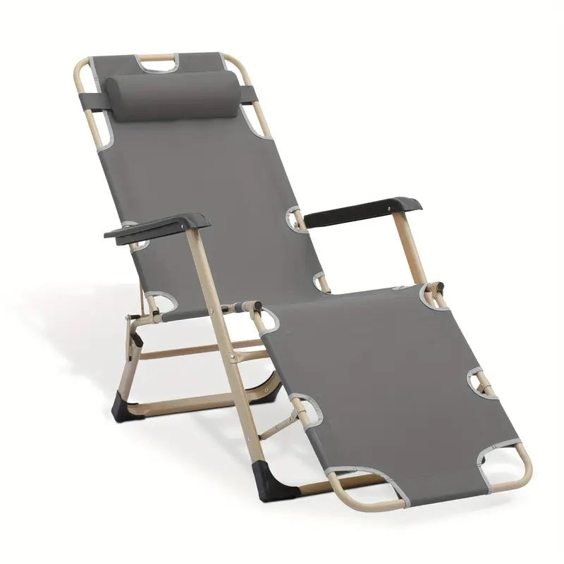 Premium Grey Deck Chair - Heavy Duty Folding Outdoor Lounge Chair for Patio, Poolside, Beach & Garden Relaxation