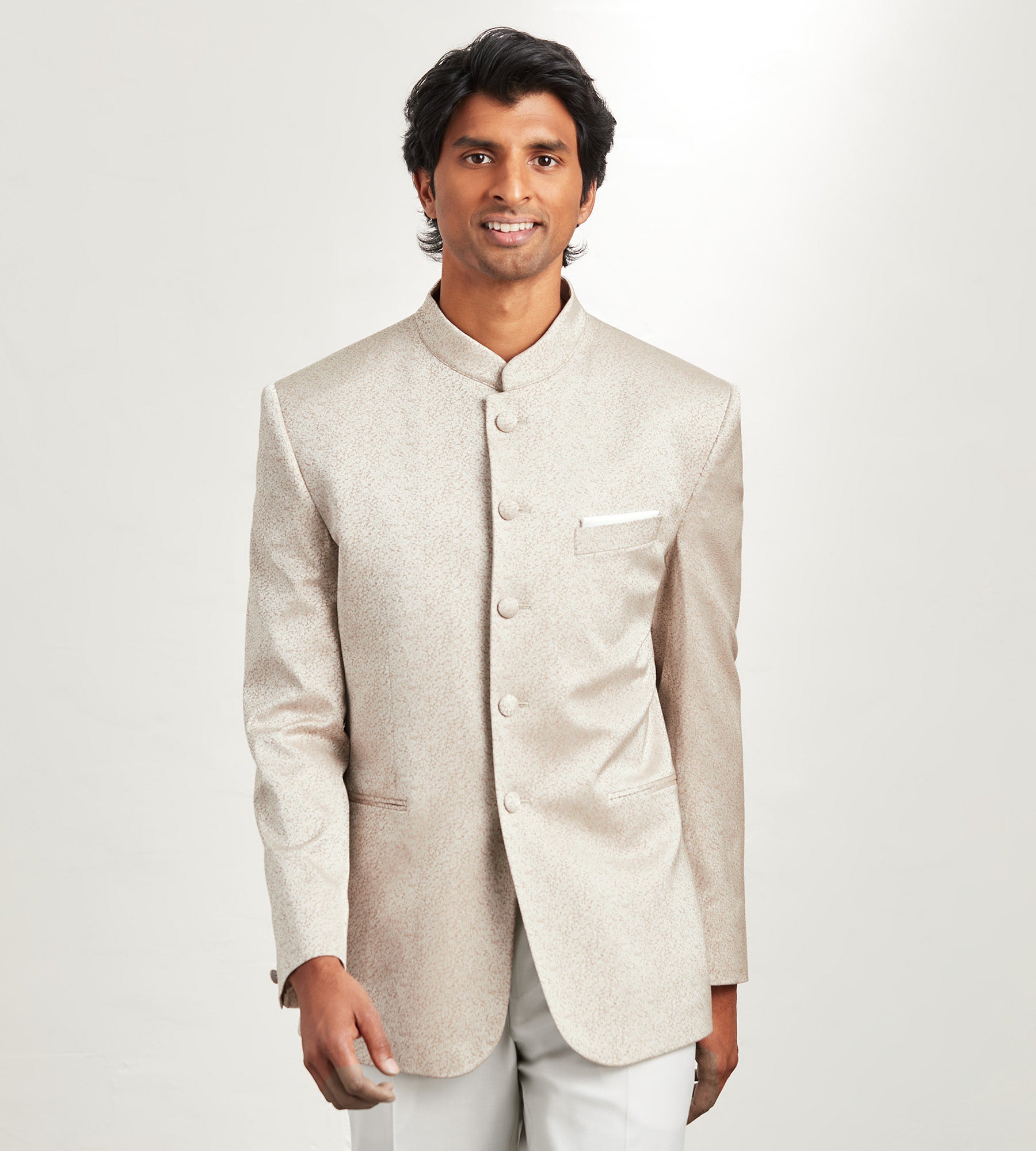 Modern Fit Ivory Jacquard Nehru Suit for Men | Elegant Indian Wedding Attire | Perfect for Festivals & Formal Events