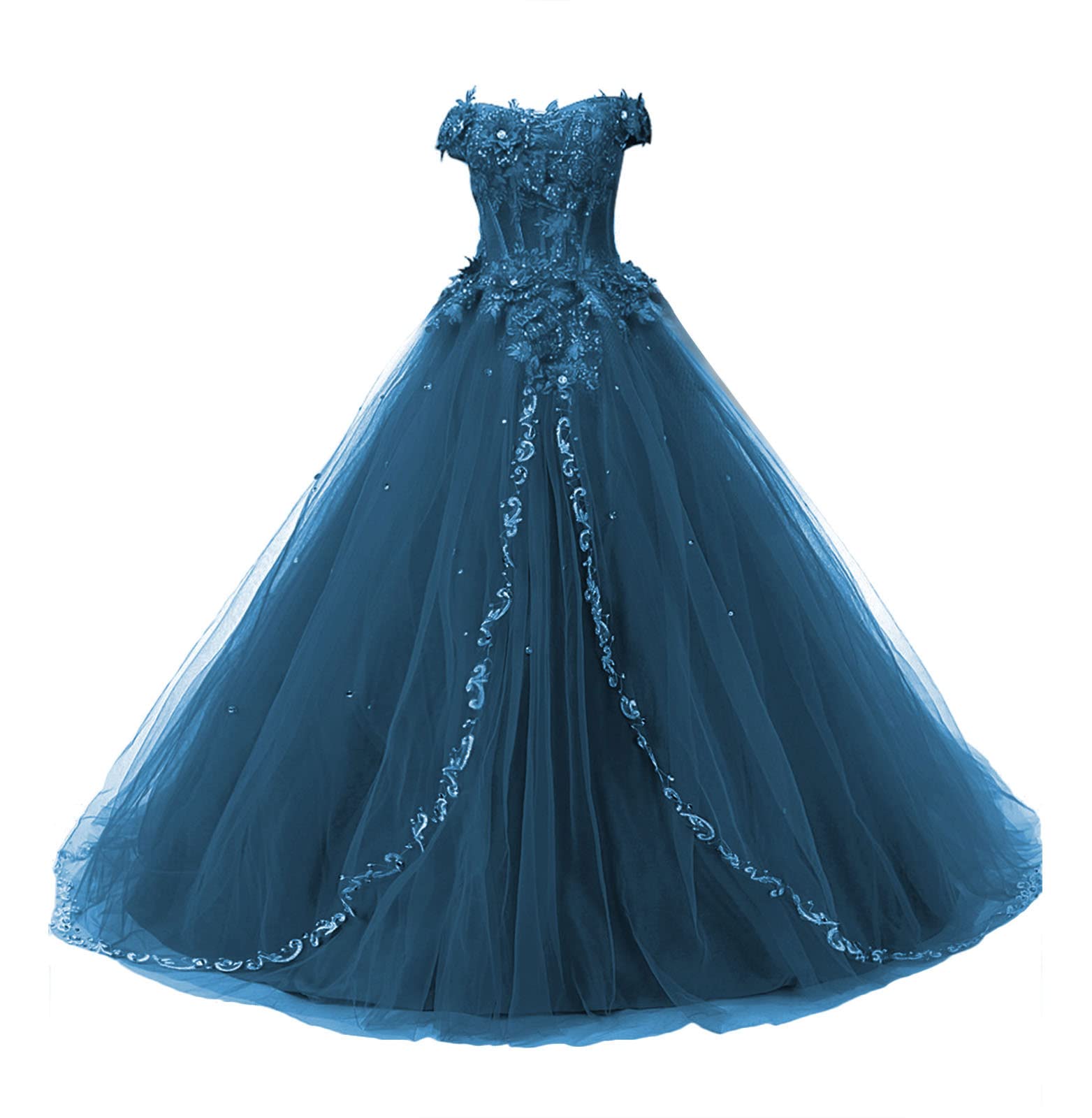 Elegant Long Ball Gown Prom Dress for Quinceañera - Lace & Tulle Formal Evening Gown for Homecoming, Wedding, and Special Occasions