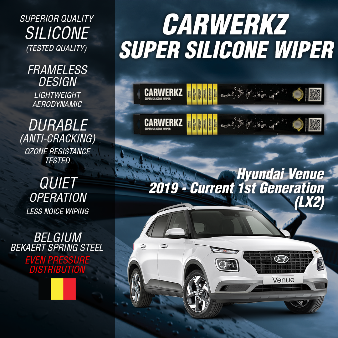 High-Performance Carwerkz Silicone Wiper Blades for Hyundai Venue (2019-Present) 1st Gen QX - All-Weather Windshield Wipers for Rain, Snow & Dust Protection