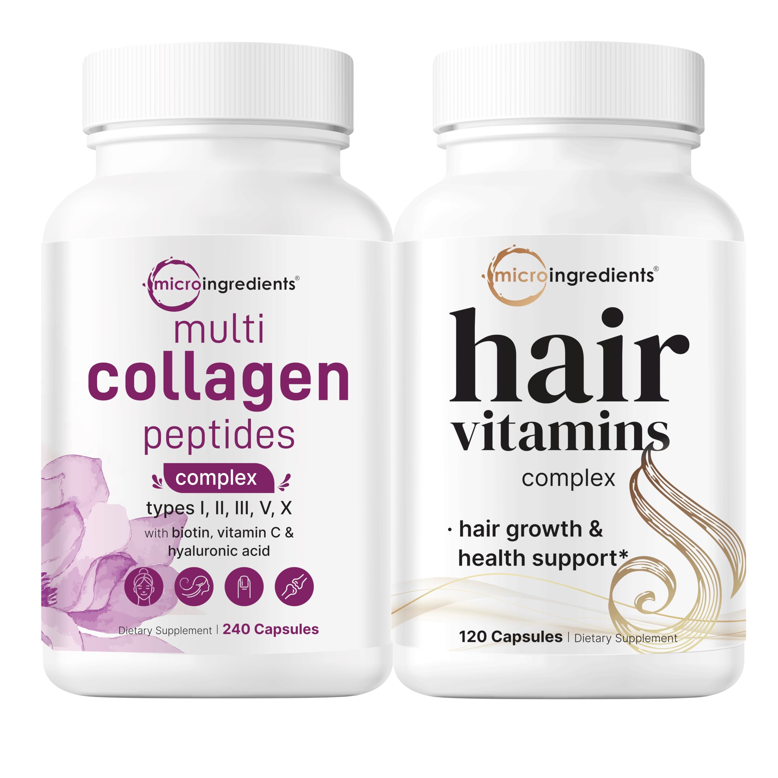 Micro Ingredients Multi Collagen Complex for Women & Hair Growth Vitamins - 2 Pack Bundle | Grass-Fed Collagen Peptides Supplement | 14-in-1 Advanced Hair, Skin & Nail Support | Perfect for Daily Beauty Routine & Post-Workout Recovery
