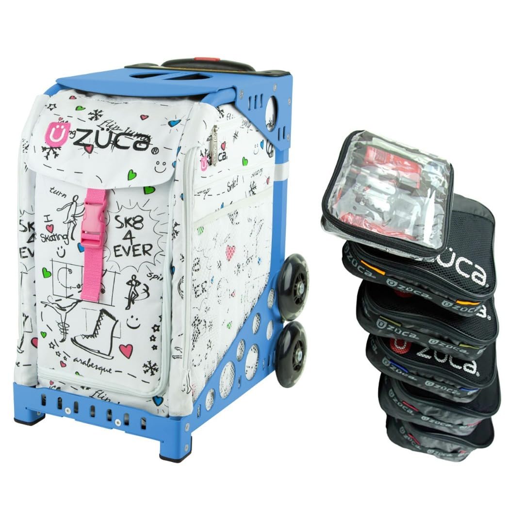 ZUCA SK8 Sport Insert Bag with Blue Frame - 5 Packing Pouches & Toiletry Bag Set | Perfect for Travel, Skating & Gym Organization