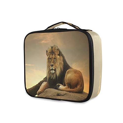 ALAZA Sunset Lion Makeup Train Case - Portable Cosmetic Organizer with Adjustable Dividers for Travel, Home & Professional Use | Perfect for Makeup Artists, Travelers & Beauty Enthusiasts