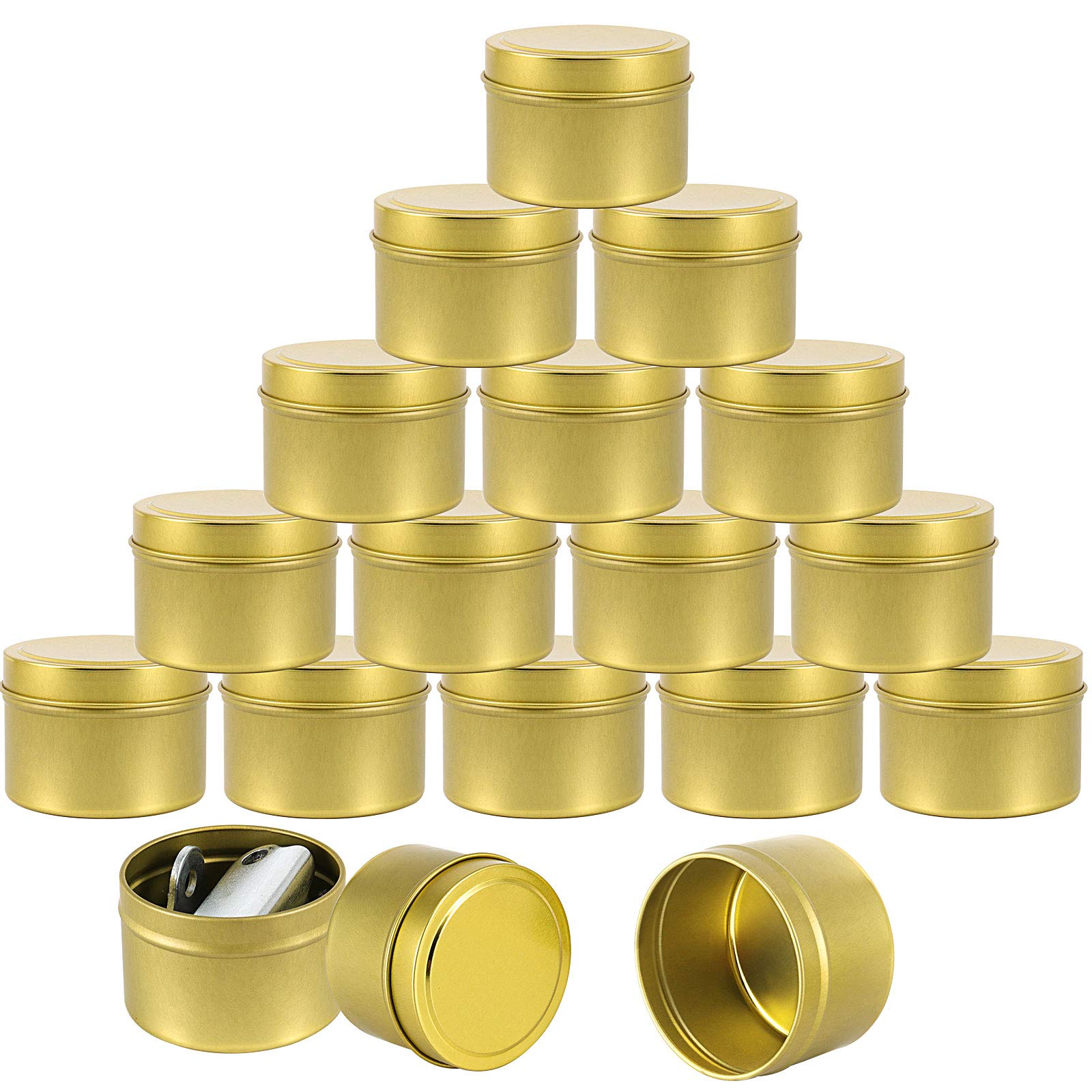 HAKZEON 48-Piece 4 Oz Gold Candle Tins with Sliding Lids - Airtight Storage Containers for DIY Candle Making, Arts & Crafts, Wedding Favors, Party Decorations and Home Organization