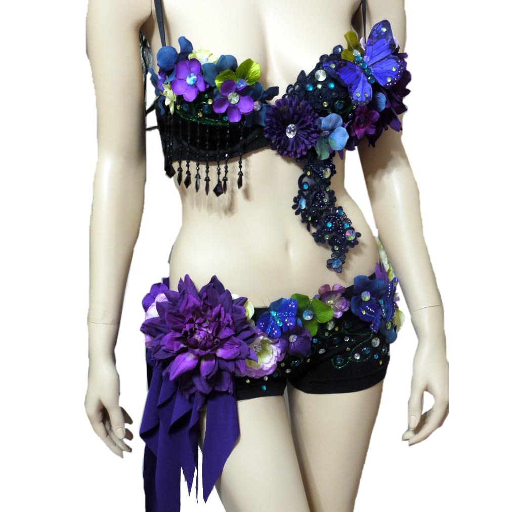 Dark Purple Fairy Monokini Swimsuit - Sexy Rave Bra & Dance Costume for Women - Perfect for Pool Parties, Music Festivals & Burlesque Performances