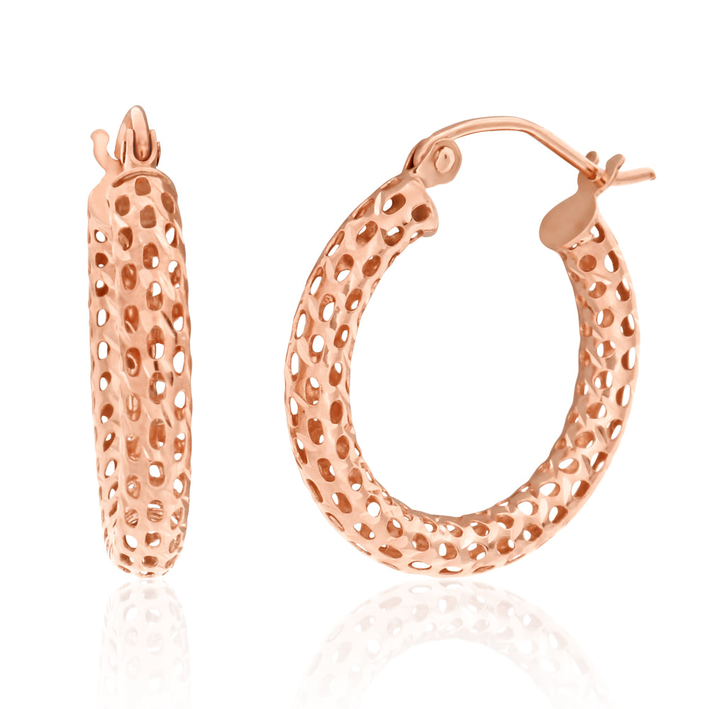 9ct Rose Gold Cutout Hoop Earrings - 3mm x 20mm Round All-Purpose Hoops for Everyday Wear & Special Occasions