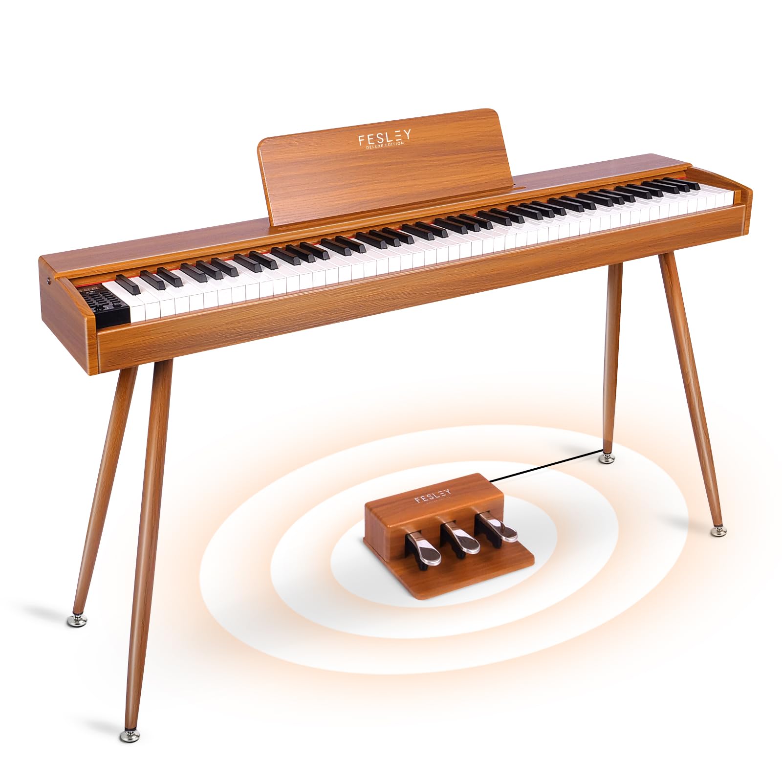 Fesley 88-Key Weighted Digital Piano - Full Size Electric Keyboard with Graded Hammer Action, Bluetooth & MIDI USB Connectivity, Dual Stereo Speakers, 3-Pedal Set - Professional Home Piano in Wood Finish - Perfect for Music Practice, Studio Recording & Home Decor